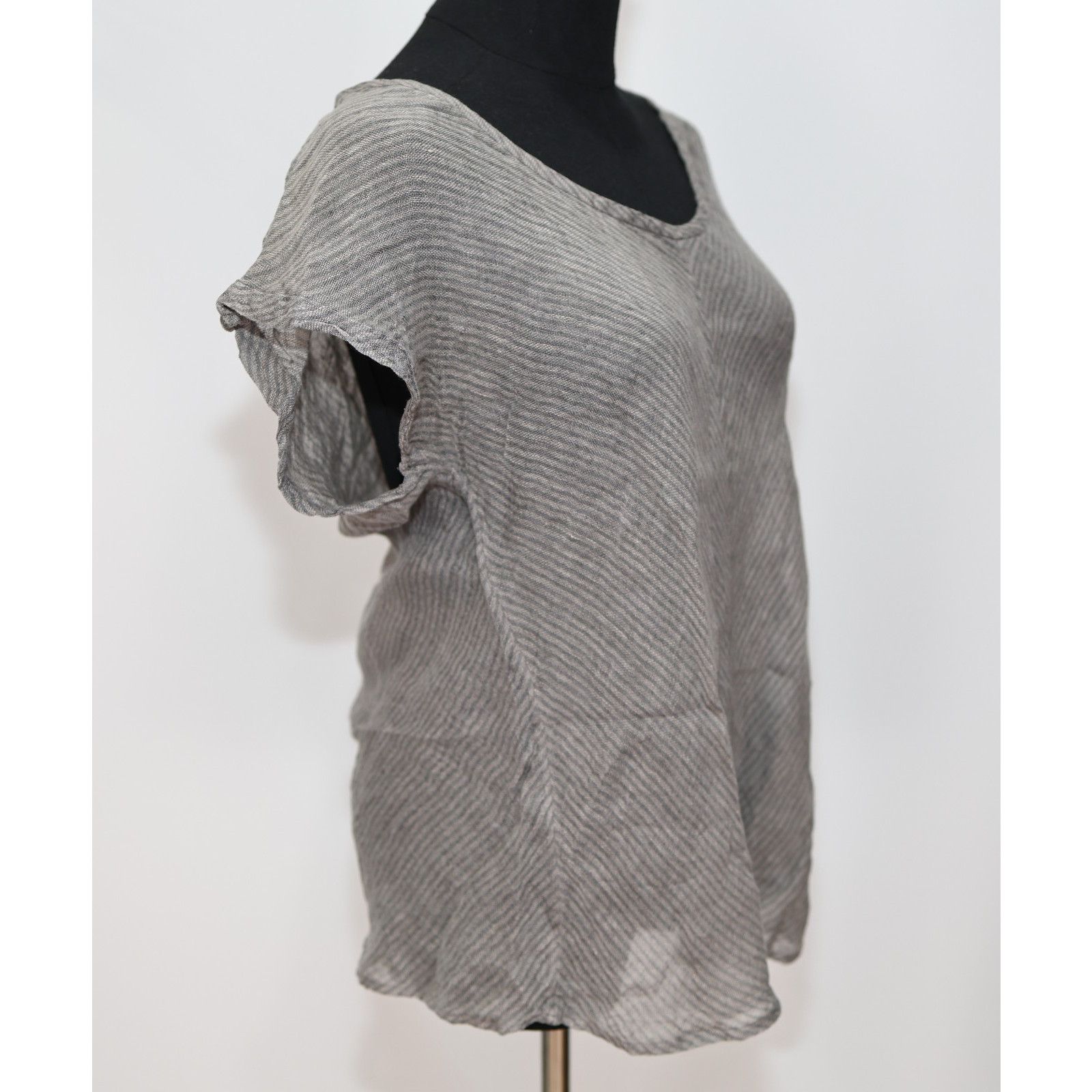 Eileen Fisher EILEEN FISHER Gray Chevron Striped Linen Top Blouse Size M Size M / US 6-8 / IT 42-44 - 3 Thumbnail
