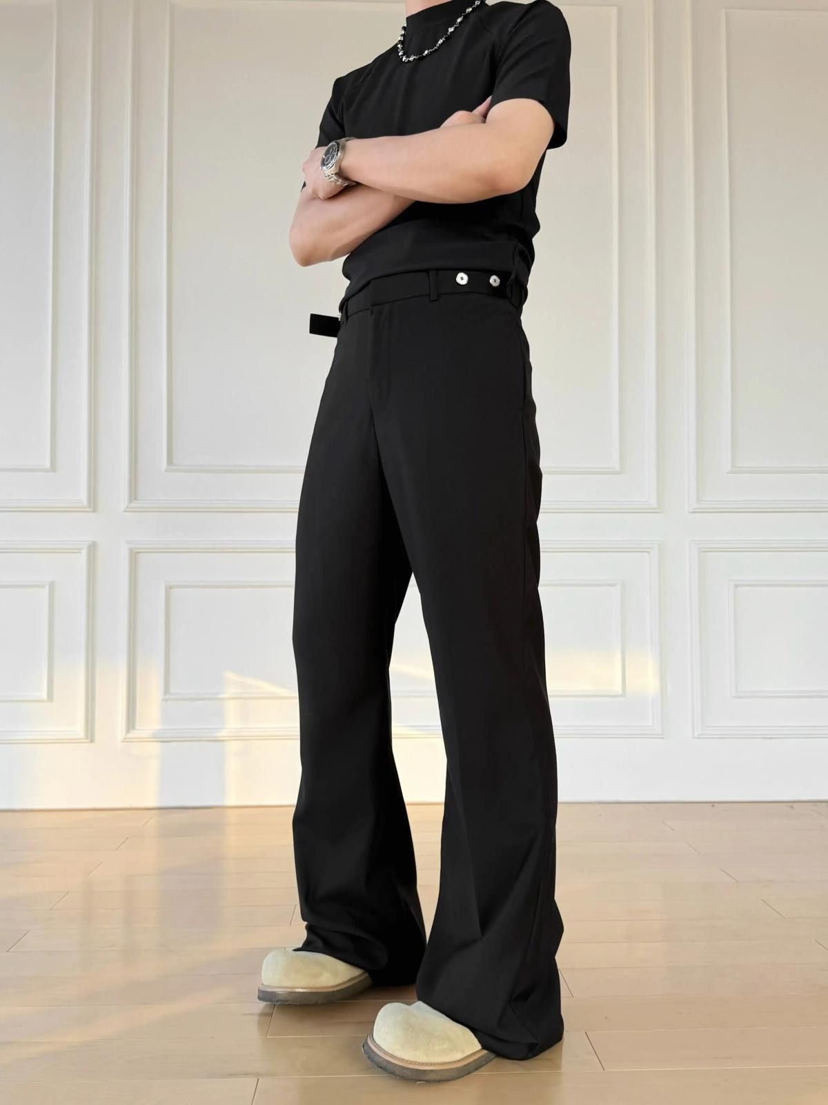 Other Black Wide Leg Pants, Men's Flared Trousers Size US 32 / EU 48 - 2 Thumbnail
