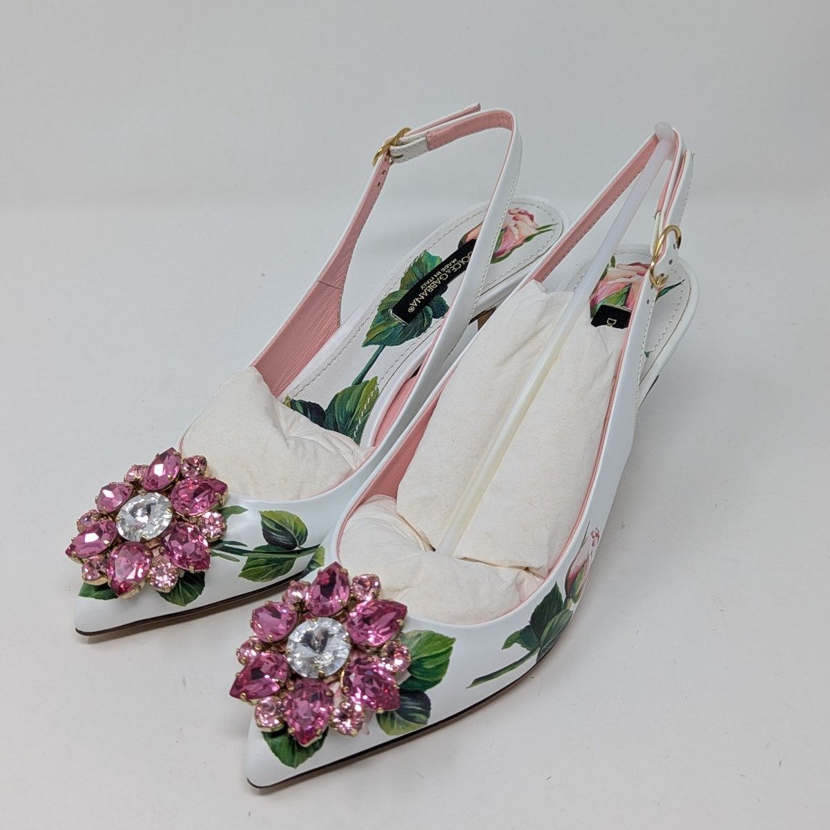 Dolce & Gabbana Dolce & Gabbana Jeweled Bellucci Floral Heels White Pink Size US 5 / IT 35 - 15 Thumbnail