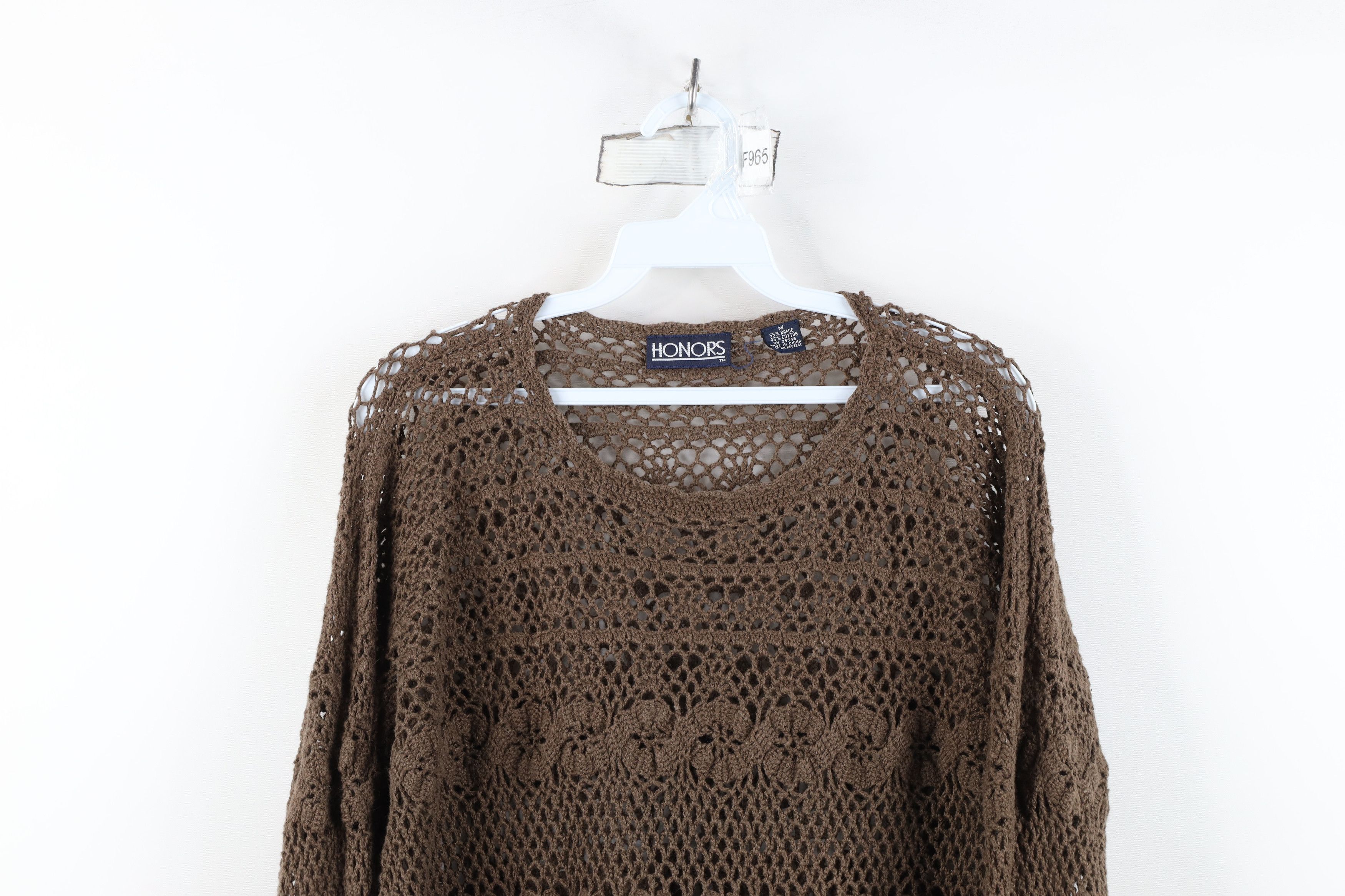 Vintage Vintage 90s Y2K Babydoll Crochet Knit Flower Sweater Brown Size M / US 6-8 / IT 42-44 - 2 Thumbnail
