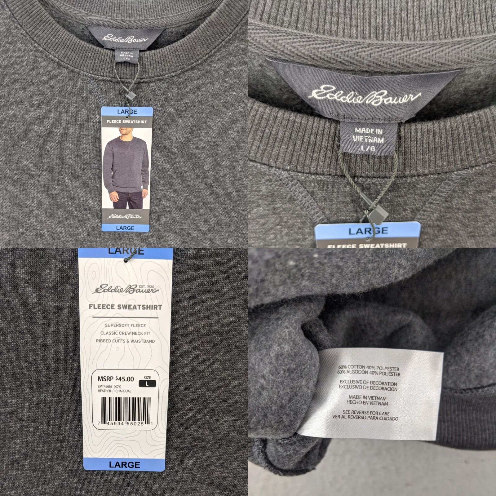 Eddie Bauer VINTAGE Eddie Bauer Fleece Mens Large Crew Neck Sweater Blue Gray NWT Pullover Long Sleeve Shirt Men L Eddie Bauer Size US L / EU 52-54 / 3 - 8 Thumbnail