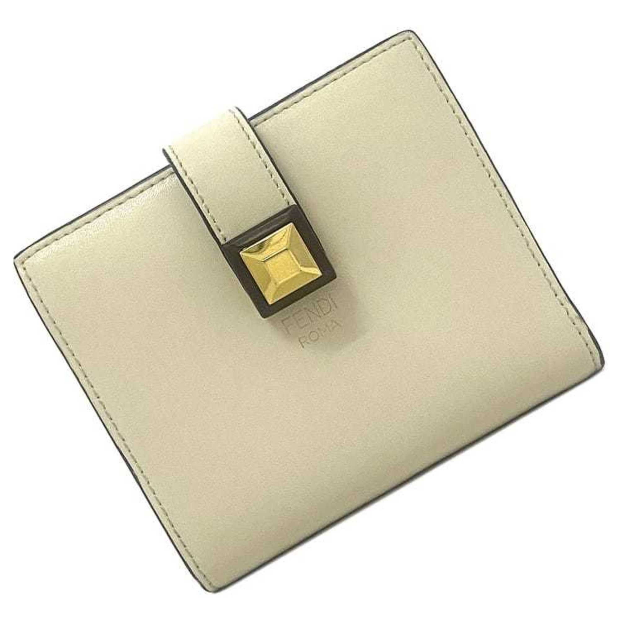 image of Fendi Bi-Fold Wallet Beige Gold Orange 8M0386 Studded Leather Mini Women's in Black