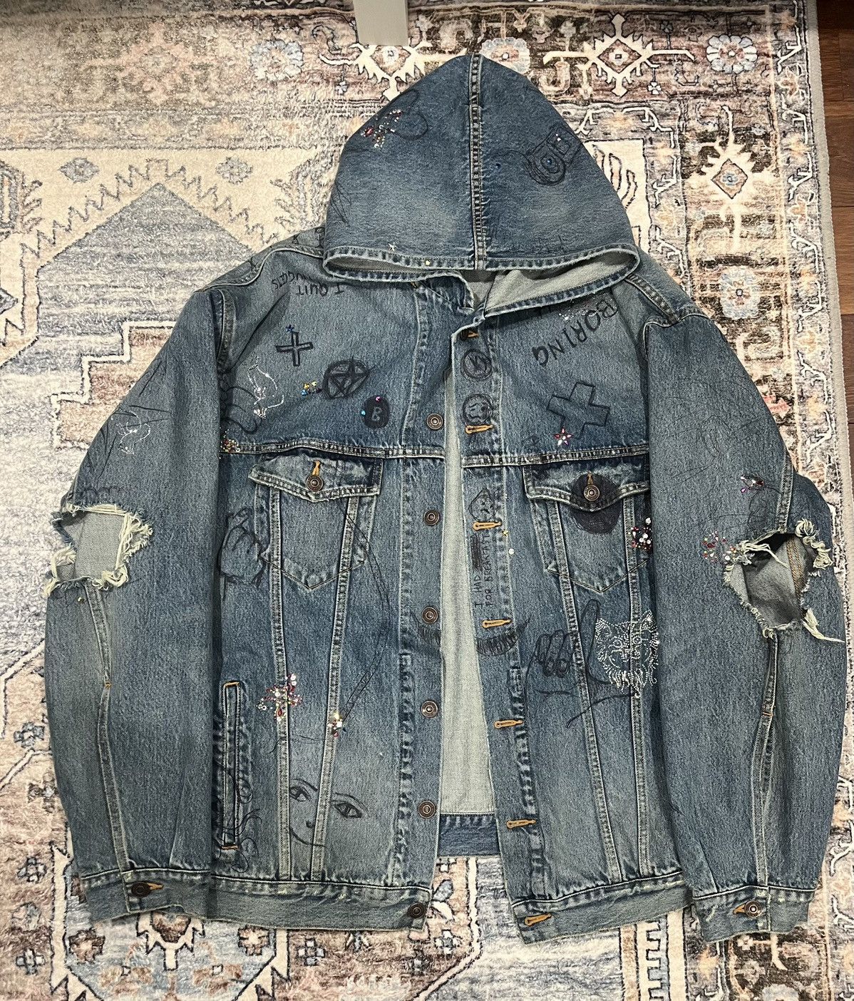 Balenciaga Balenciaga Rhinestone Denim Jacket Size US S / EU 44-46 / 1 - 1 Thumbnail