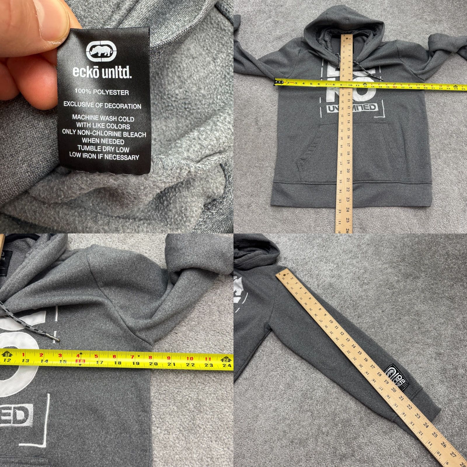 Ecko Unltd. Ecko Unltd. Hoodie Mens Small Gray Embroidered Logo Spellout Graphic Size US S / EU 44-46 / 1 - 8 Thumbnail