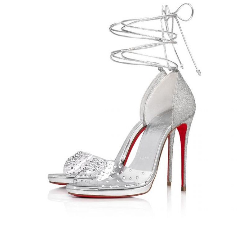 Christian Louboutin os11x0526 Degratina Frou PVC 120mm Heels in Silver Size US 7 / IT 37 - 1 Thumbnail