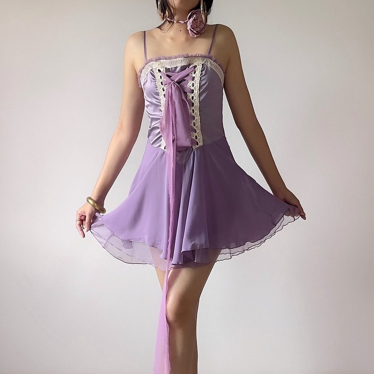 Other Romantic Y2K Purple Satin & Chiffon Mini Dress (S–M) Size M / US 6-8 / IT 42-44 - 5 Thumbnail