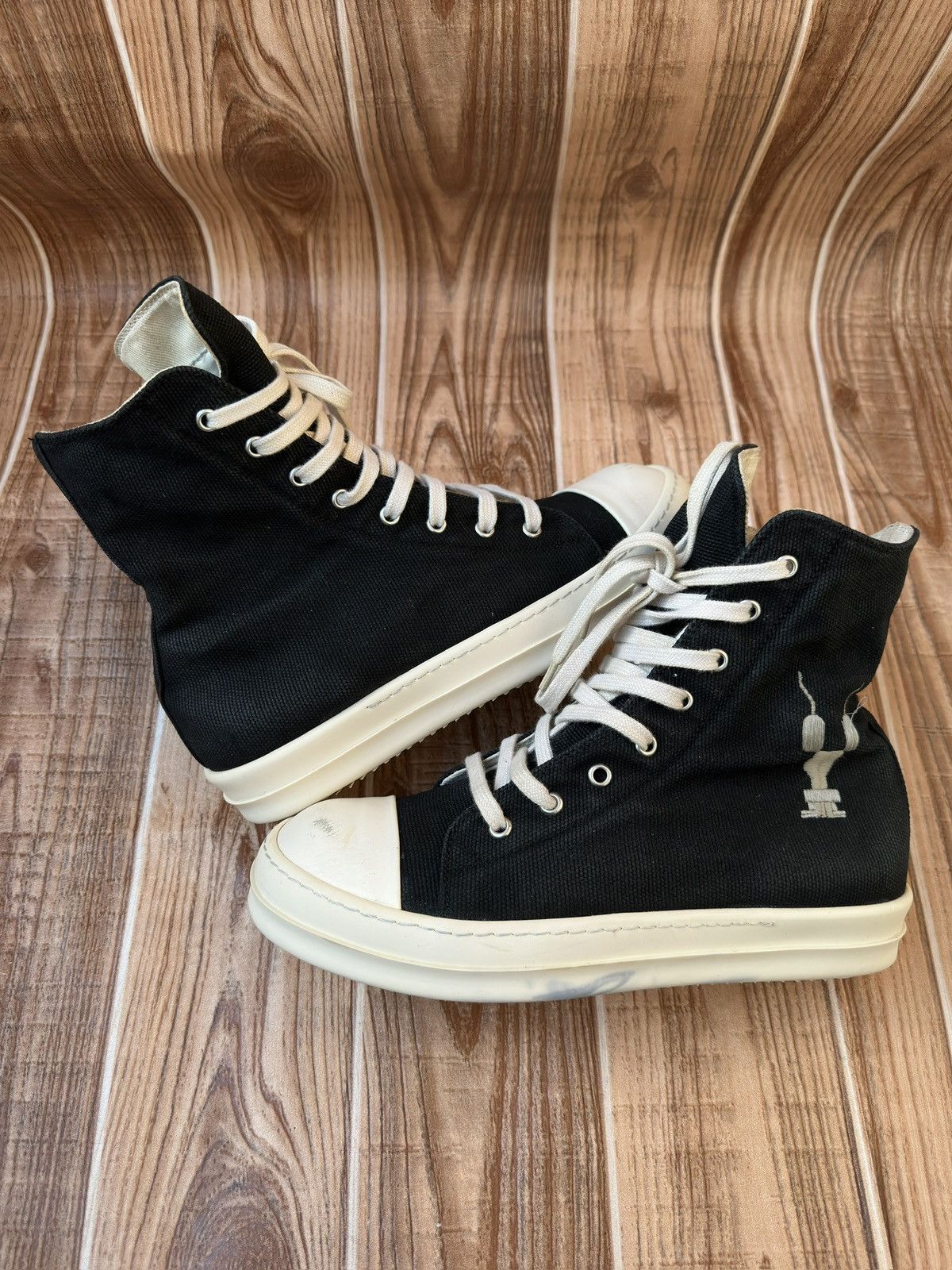 Rick Owens Rick Owens DRKSHDW Canvas Ramones Embroidered Logo Hightops Size US 7.5 / EU 40-41 - 6 Thumbnail
