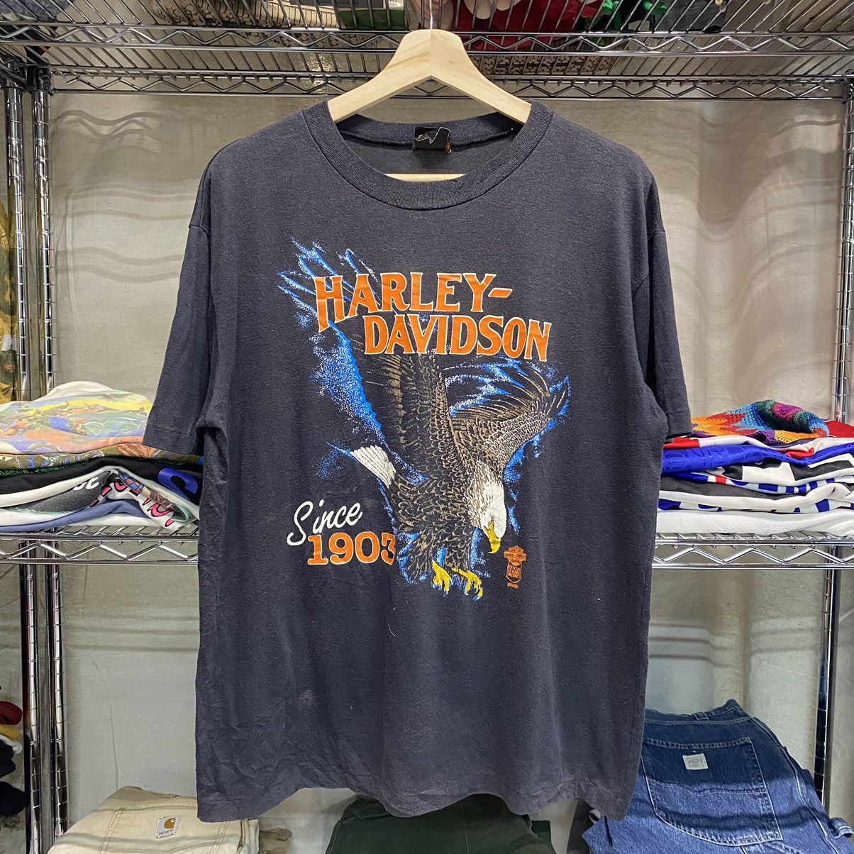 T-shirt Vintage Harley-Davidson 1984 - Impression 3D Aigle - Taille Enfant Medium - Occasion Avec Patine