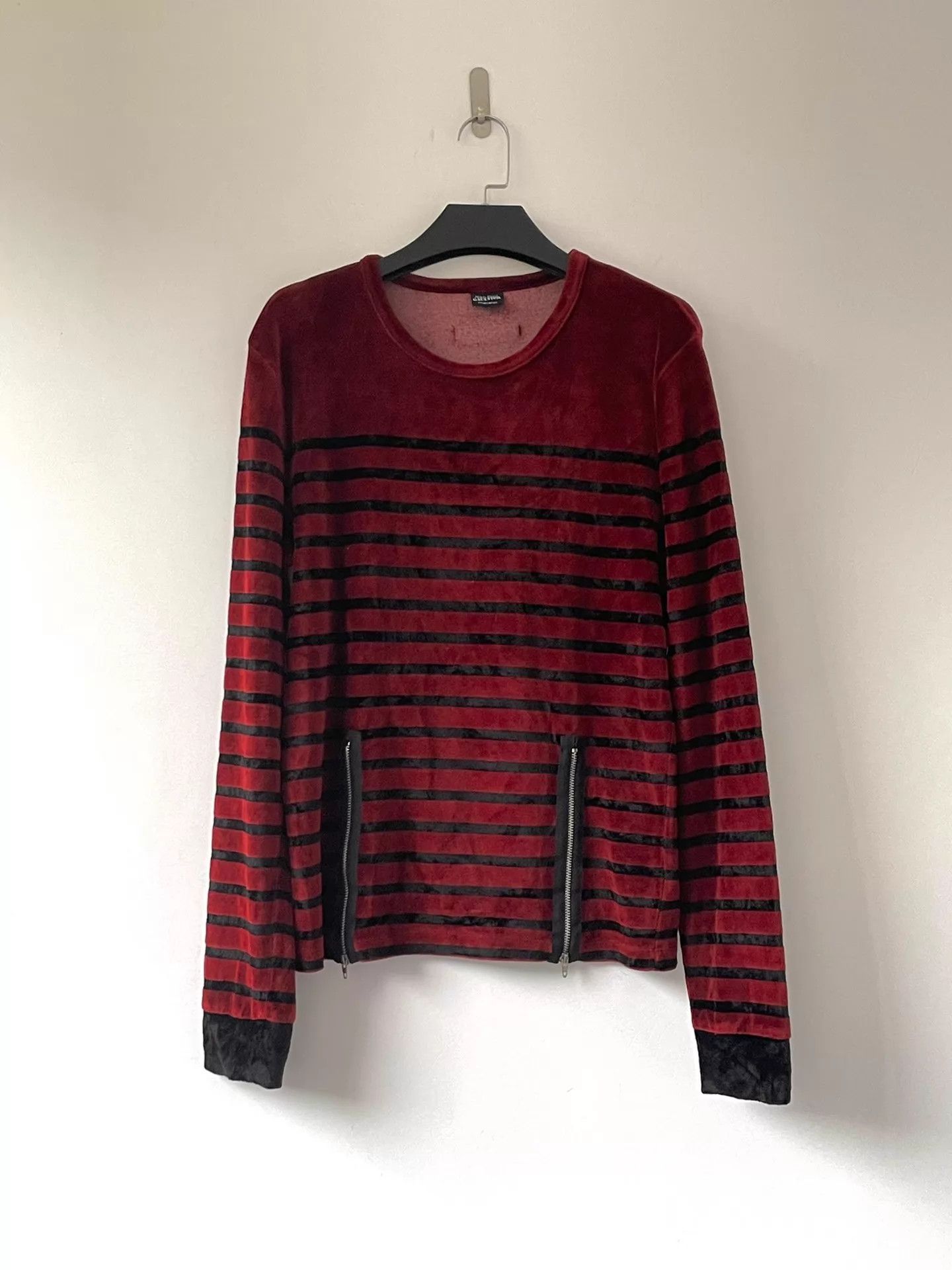 Jean Paul Gaultier JPG Double-Zip Red/Black Striped Velvet Sweatshirt Size US S / EU 44-46 / 1 - 2 Thumbnail