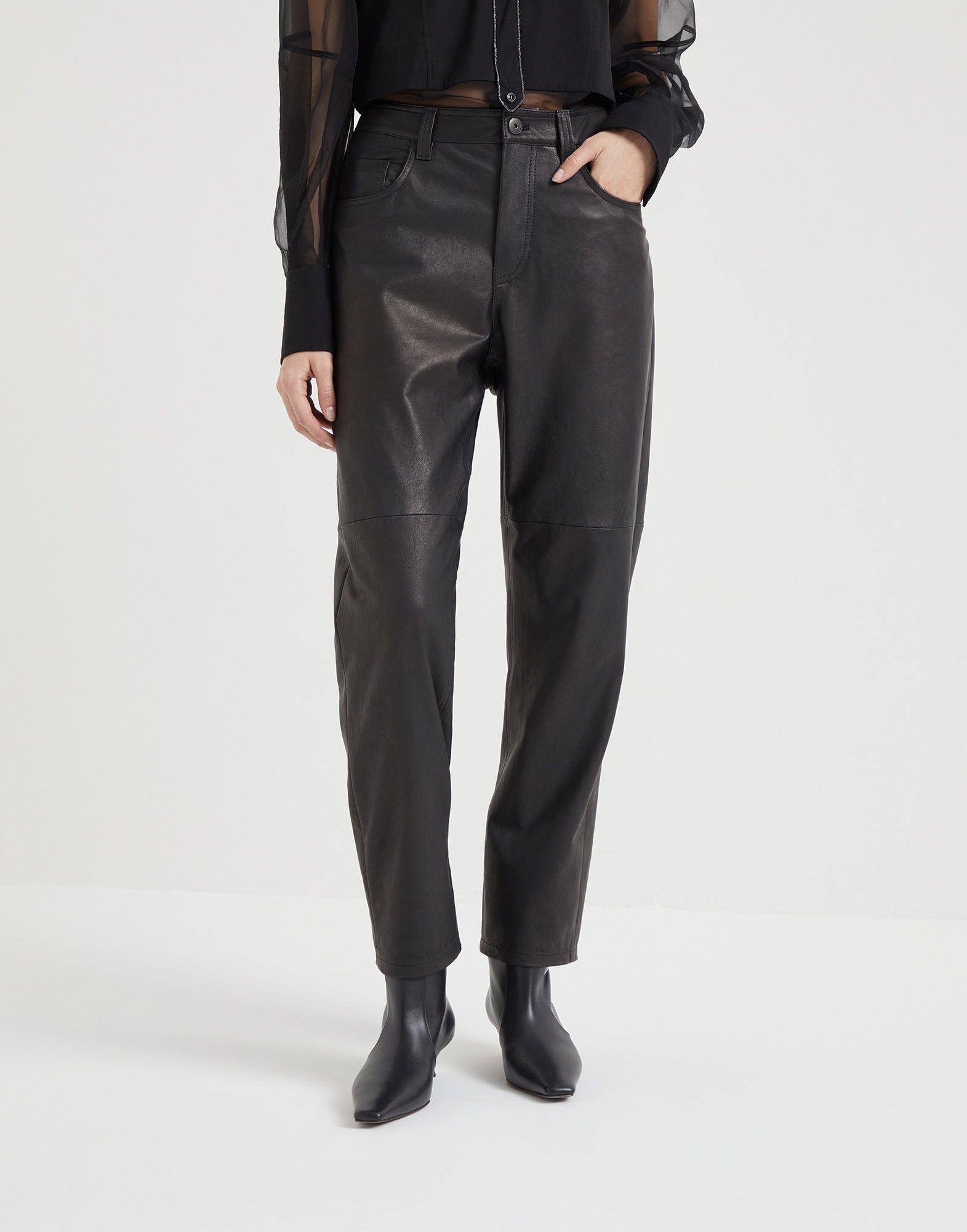 Brunello Cucinelli o1la1rc1a1025 Leather Pants in Black Size 27" / US 4 / IT 40 - 1 Thumbnail