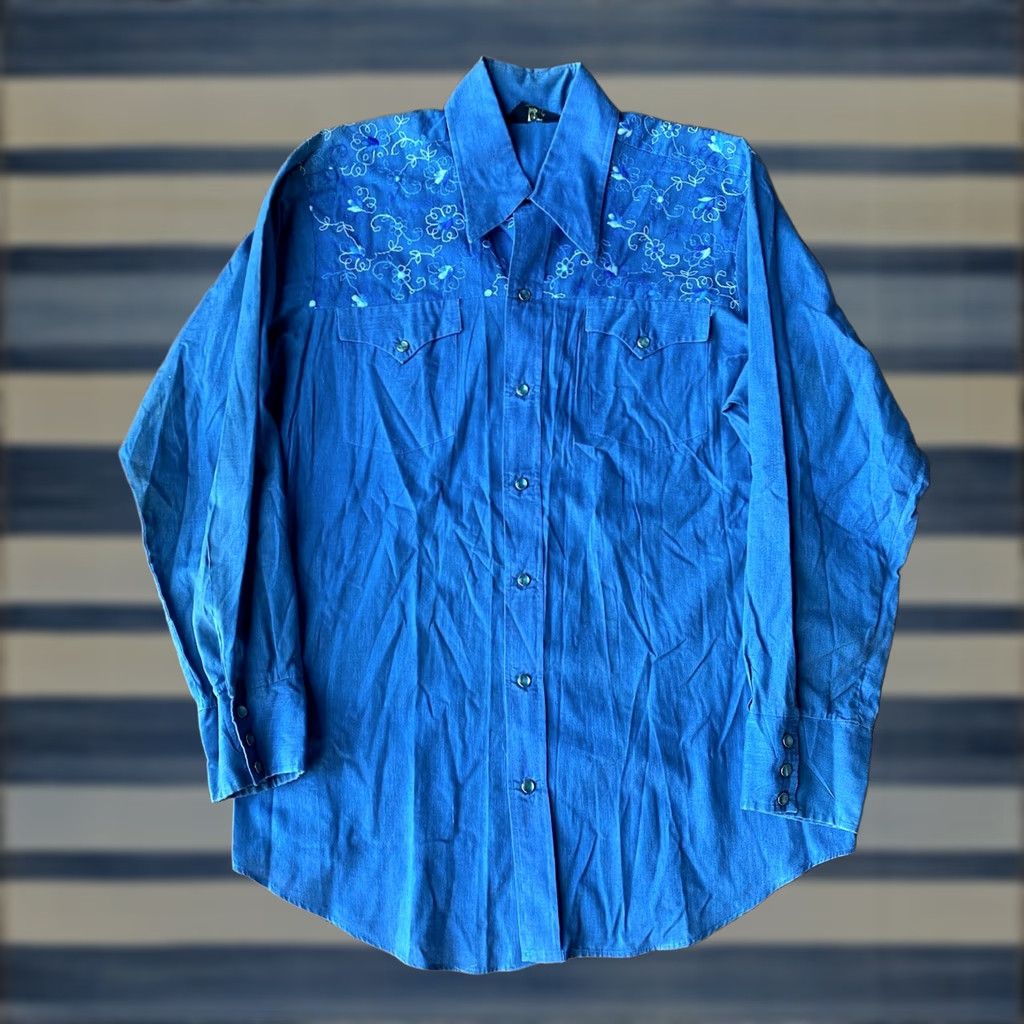 Sears VINTAGE Sears Western Wear Pearl Snap Cowboy Shirt XL Embroidered 17-17.5 Black Long Sleeve Rockabilly Casual Mens Size US XL / EU 56 / 4 - 1 Thumbnail