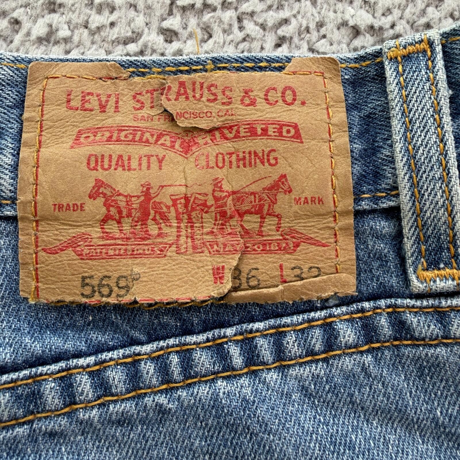 Levi's Levis 569 Loose Straight Jeans Mens 36x32 Light Wash Baggy Size US 36 / EU 52 - 5 Thumbnail