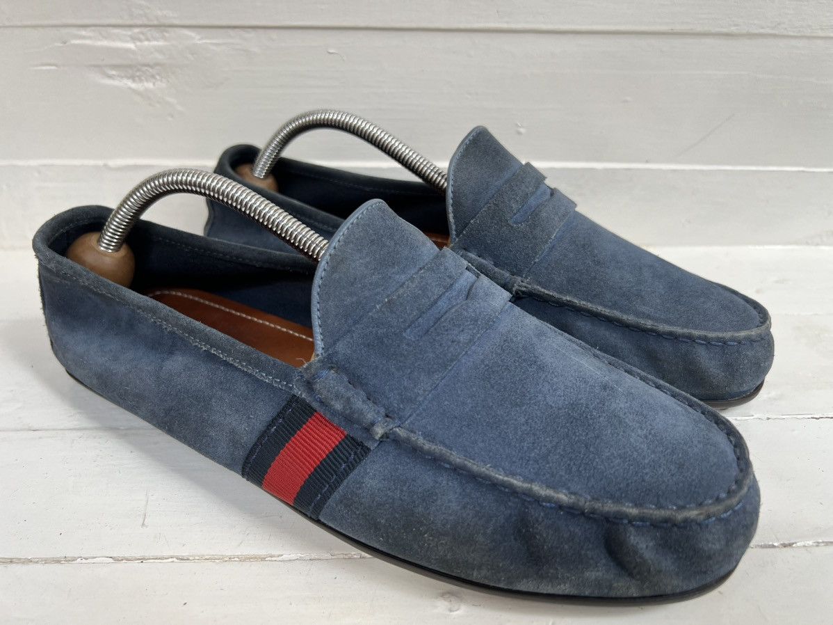 Gucci Men's Gucci Blue Suede Web Accent Loafers Size US 9 / EU 42 - 3 Thumbnail