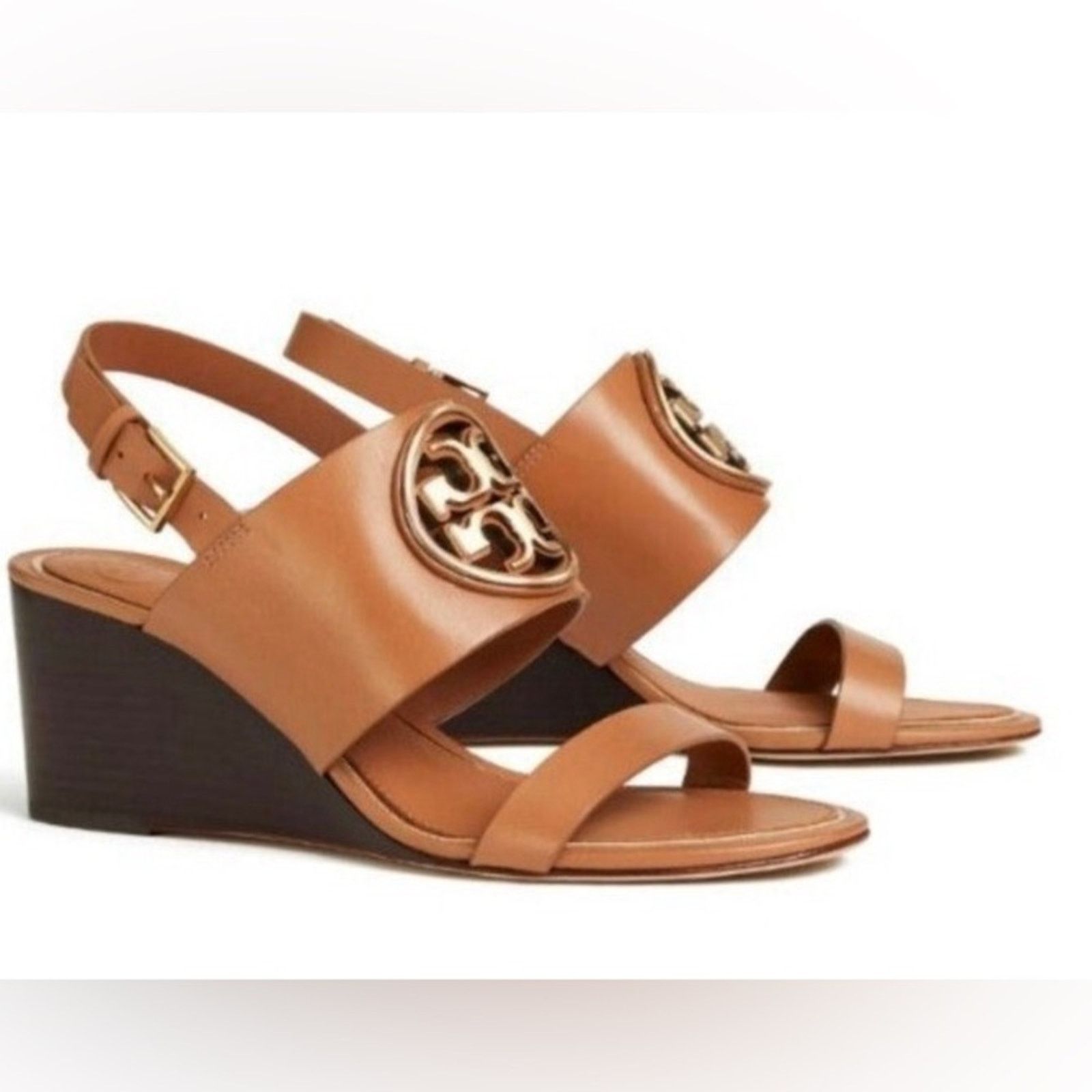 Tory Burch TORY BURCH Brown Leather Rose Gold Miller Wedge $350 Sandals Size US 8.5 / IT 38.5 - 11 Thumbnail