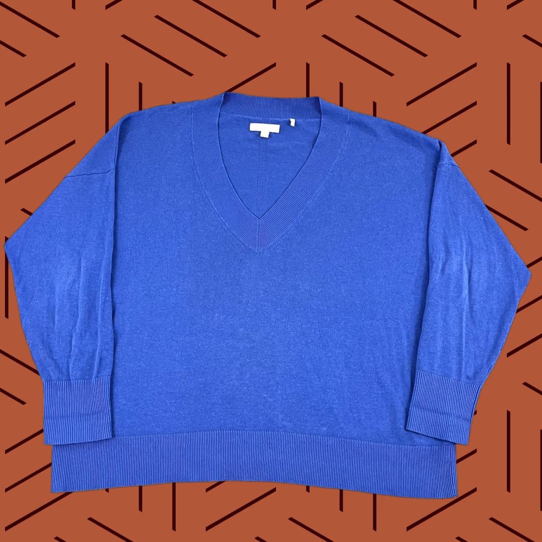 Barbour BARBOUR Sweater Womens Regular Knit Bathgate Linen Blend V-Neck Bluebell 14 Long Sleeve Pullover Casual Womens Size XL / US 12-14 / IT 48-50 - 1 Thumbnail