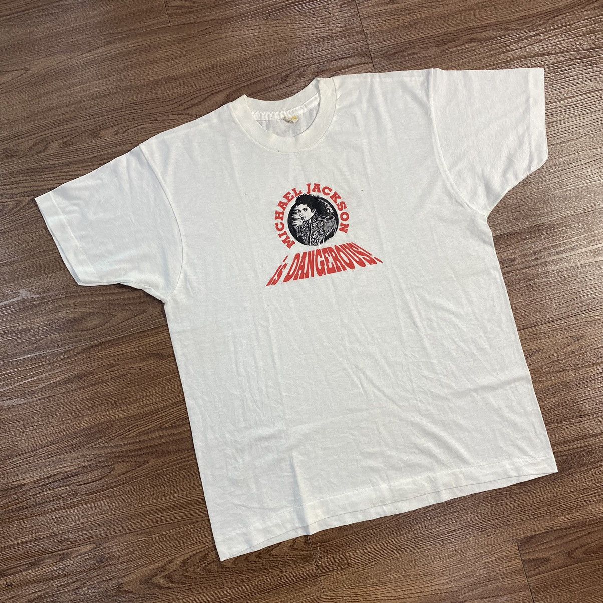 image of Michael Jackson Is Dangerous Vintage Tshirt 90's in White, Men's (Size Small)