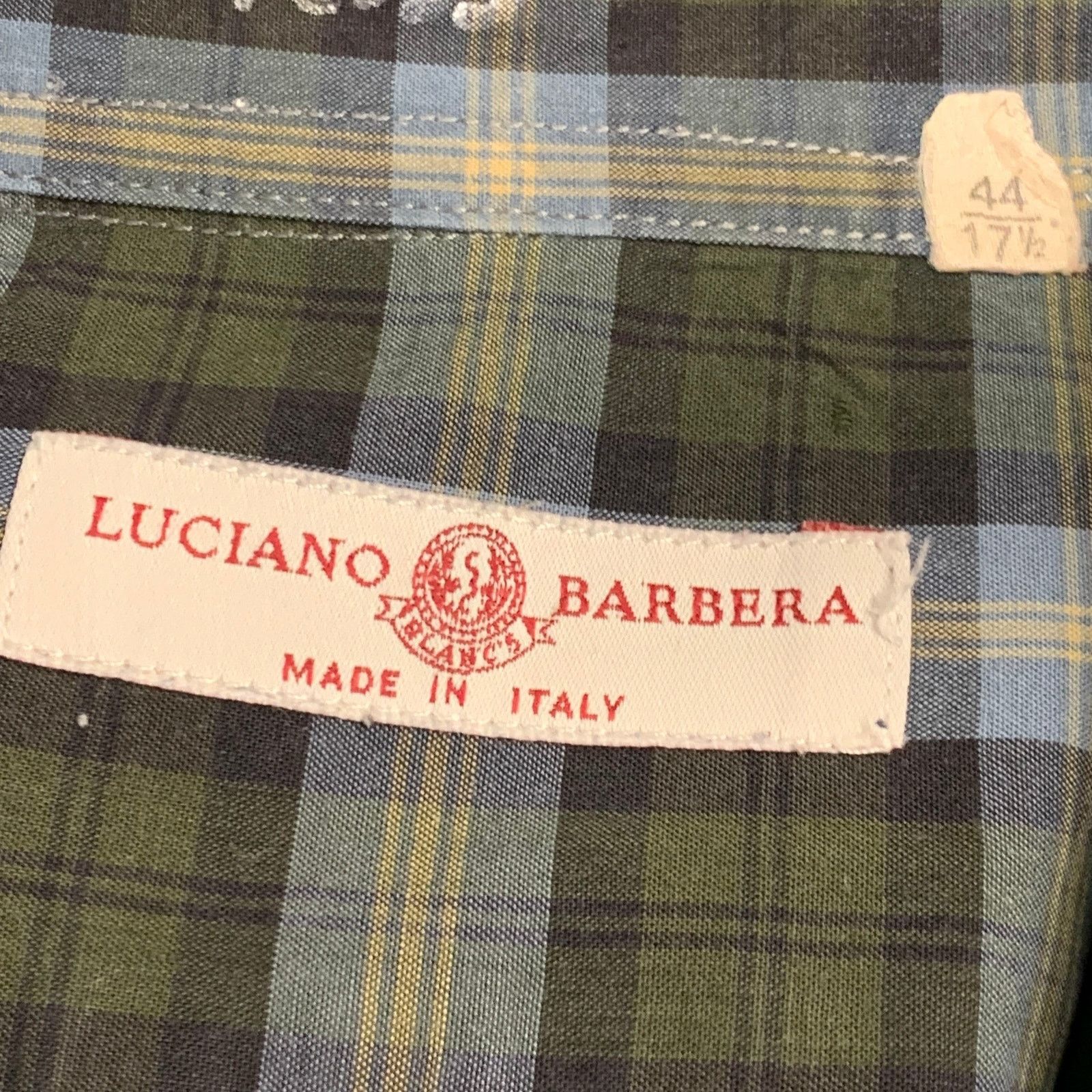 Luciano Barbera Size 44 Blue Olive Plaid Cotton One Pocket Long Sleeve Shirt Size US XL / EU 56 / 4 - 6 Thumbnail