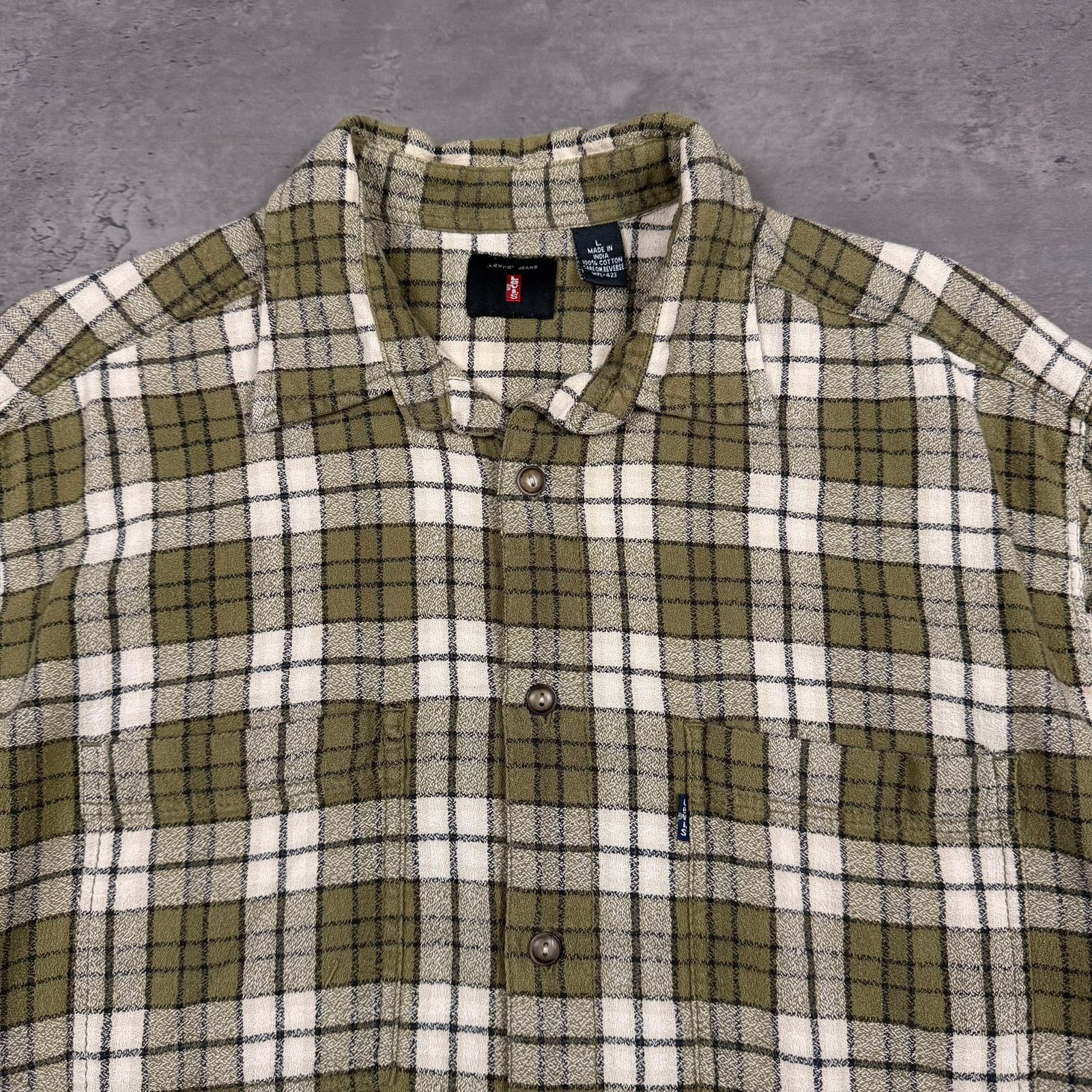 Levi's × Vintage Vintage Levi's Jeans Green Plaid Flannel Shirt Size US XL / EU 56 / 4 - 2 Thumbnail