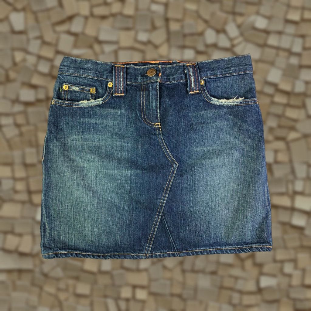 J.Crew VINTAGE J.CREW Distressed Blue Jean Skirt Womens Size 28 Midi Denim Cotton Regular Zip Front 28" Waist Measurements Womenennial Size 28" / US 6 / IT 42 - 1 Thumbnail