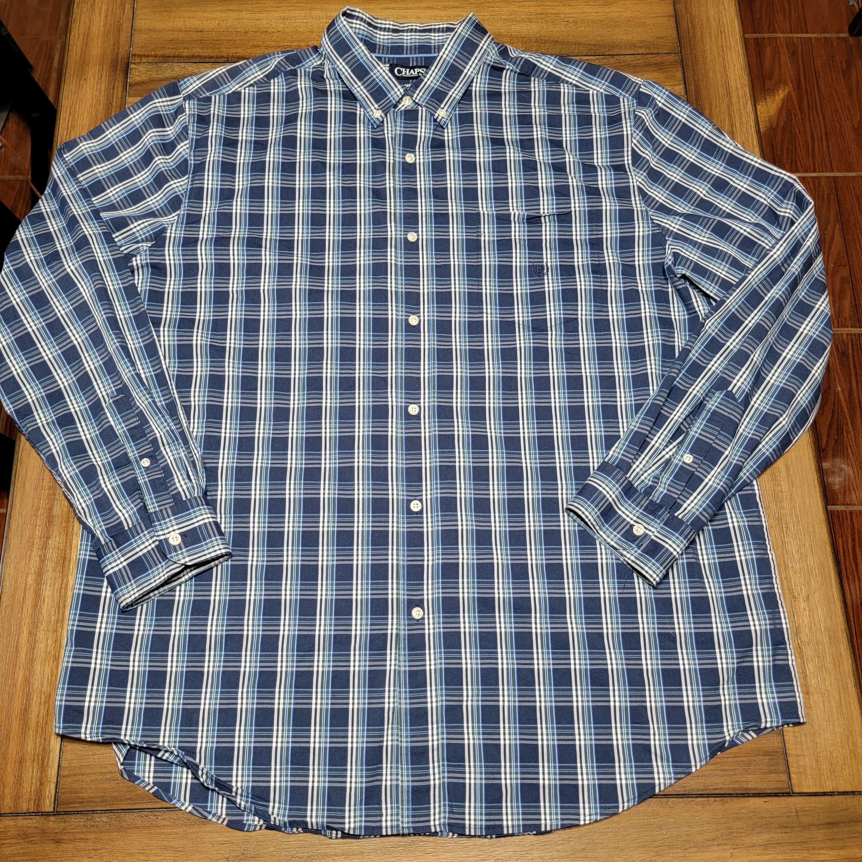 Chaps Chaps Stretch LS Blue Plaid Full Button Shirt - Size 2XLT Size US XXL / EU 58 / 5 - 1 Thumbnail