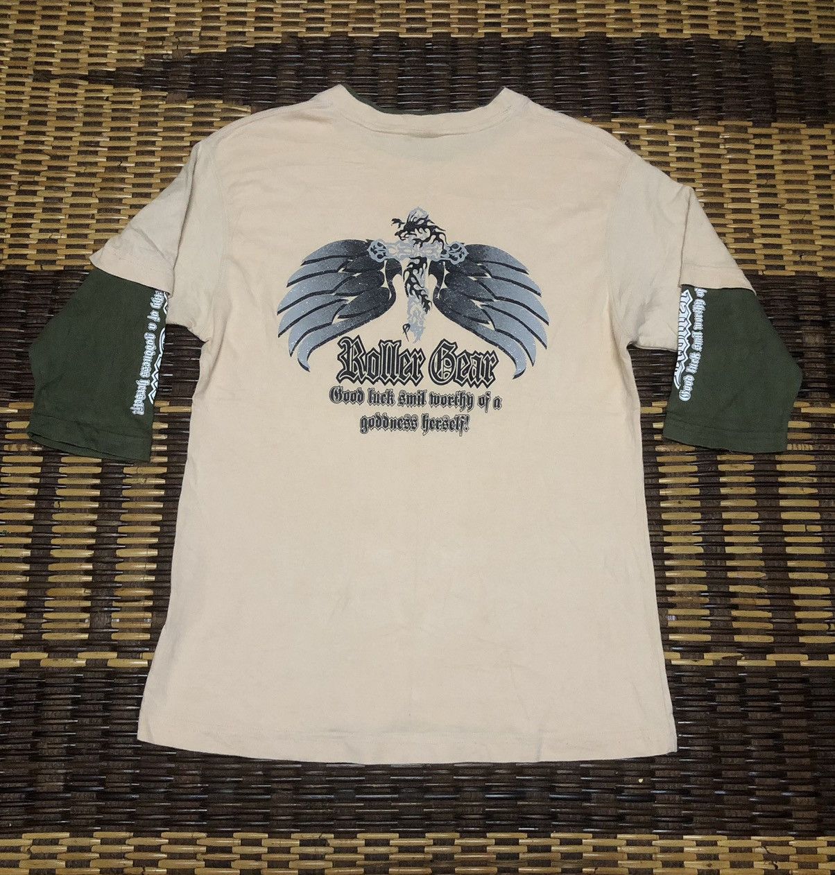 image of Vintage Roller Gear Cross Logo Style 3Q Shirt in Cream, Men's (Size Small)
