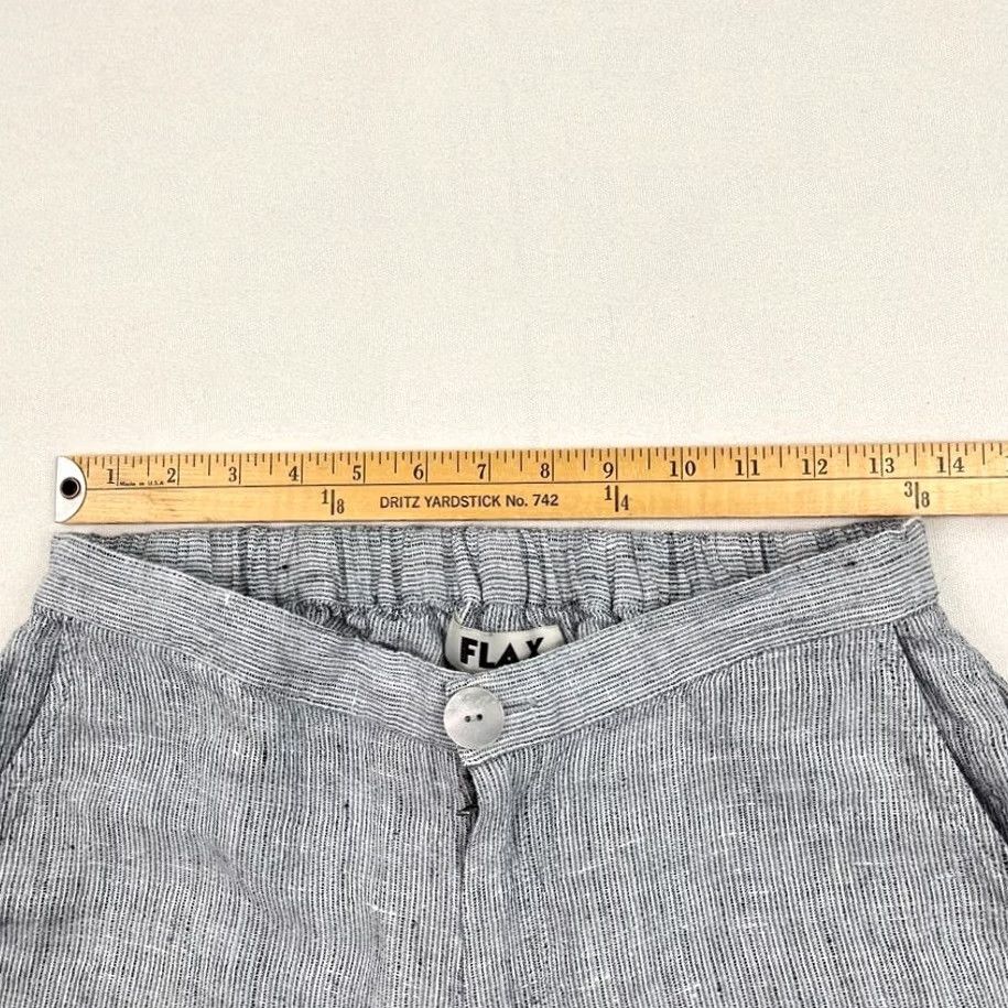 FLAX FLAX Pants Womens S Blue Gray Straight Linen Roll Tab Leg Lagenlook Boho Size 28" / US 6 / IT 42 - 3 Thumbnail