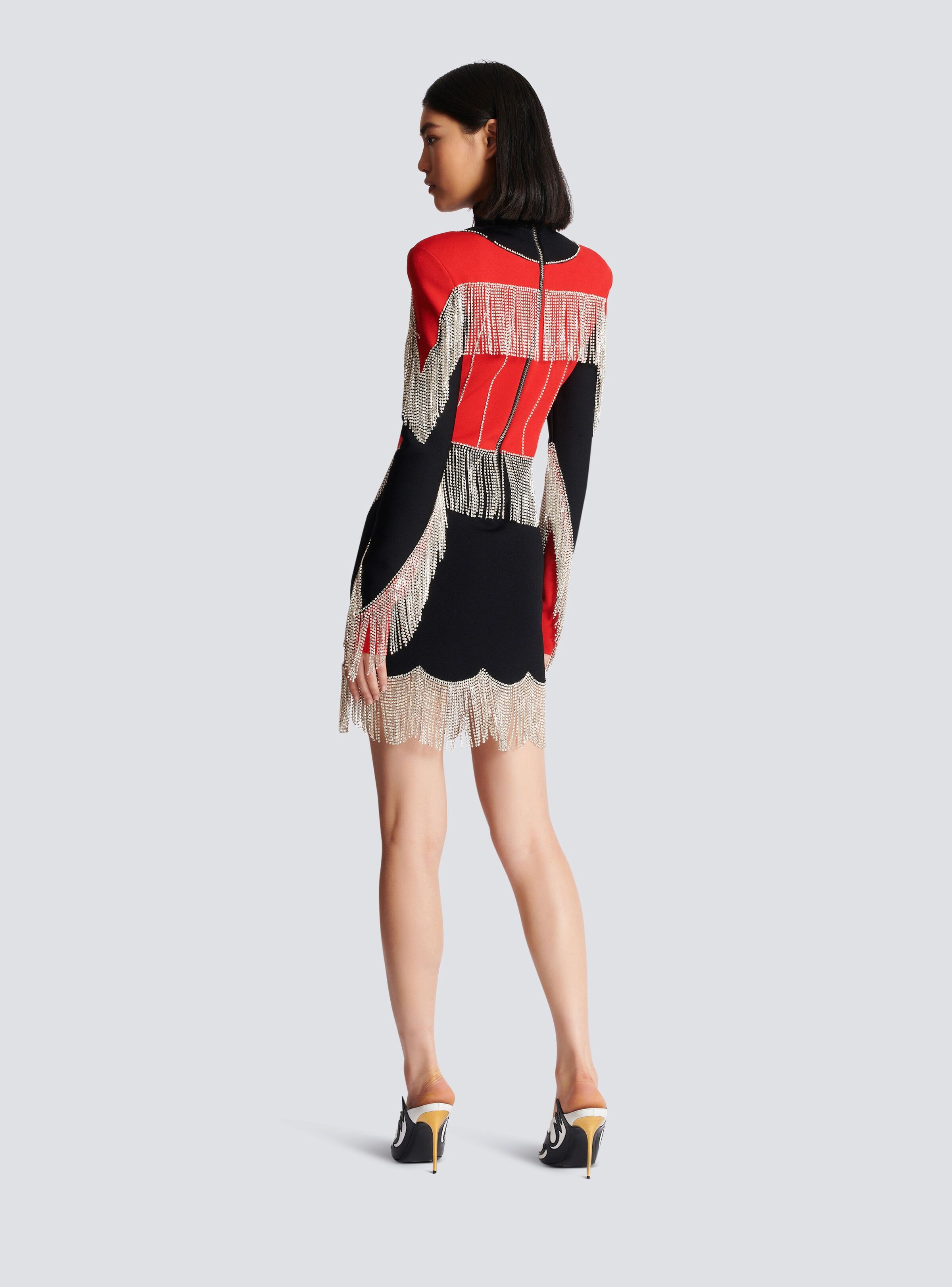 Balmain o1s1wg110825 Fringed Knit Dress in Black/Red Size XL / US 12-14 / IT 48-50 - 7 Thumbnail
