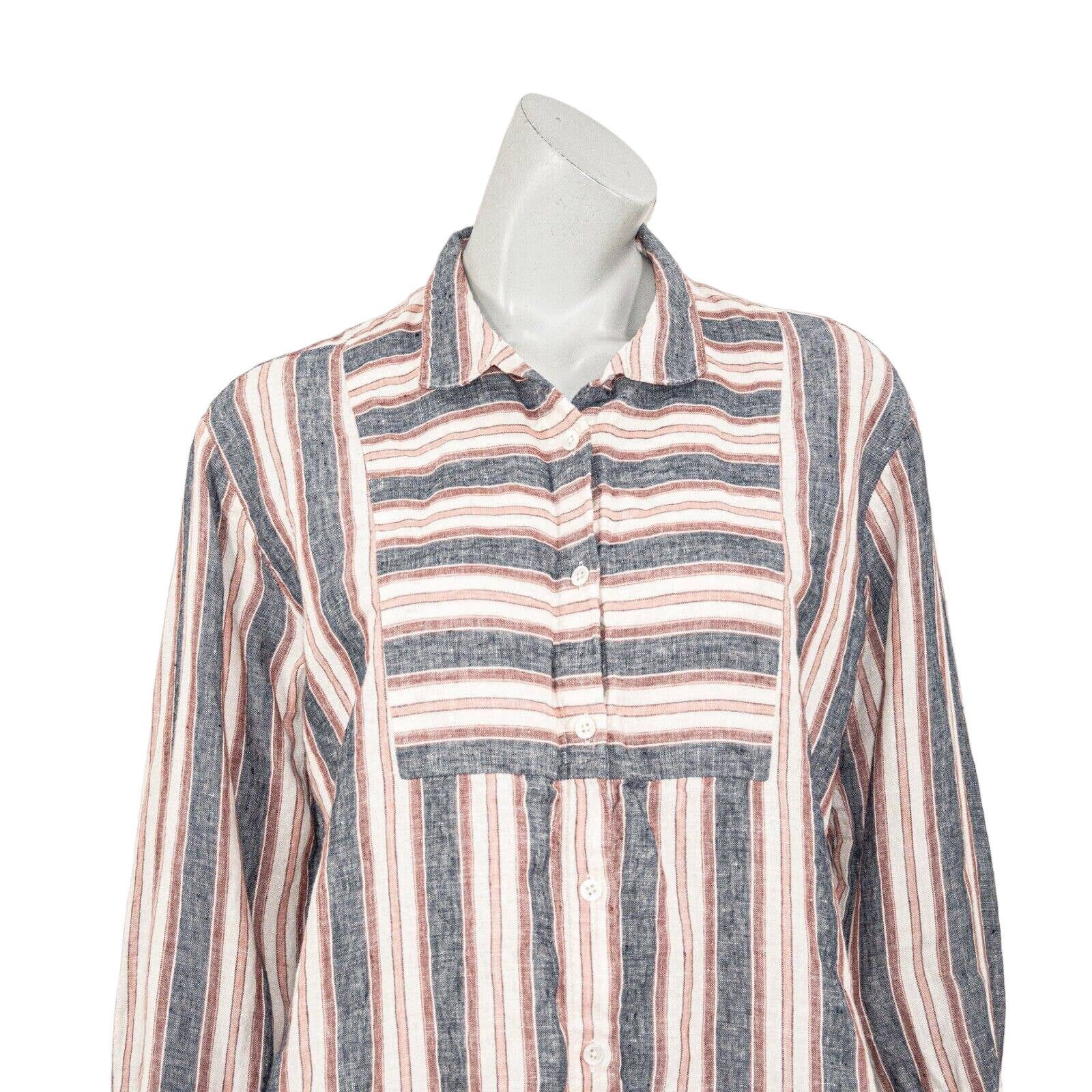 Frame FRAME Natural White Multi Stripe Linen Bib Shirt Blouse Size S / US 4 / IT 40 - 7 Thumbnail