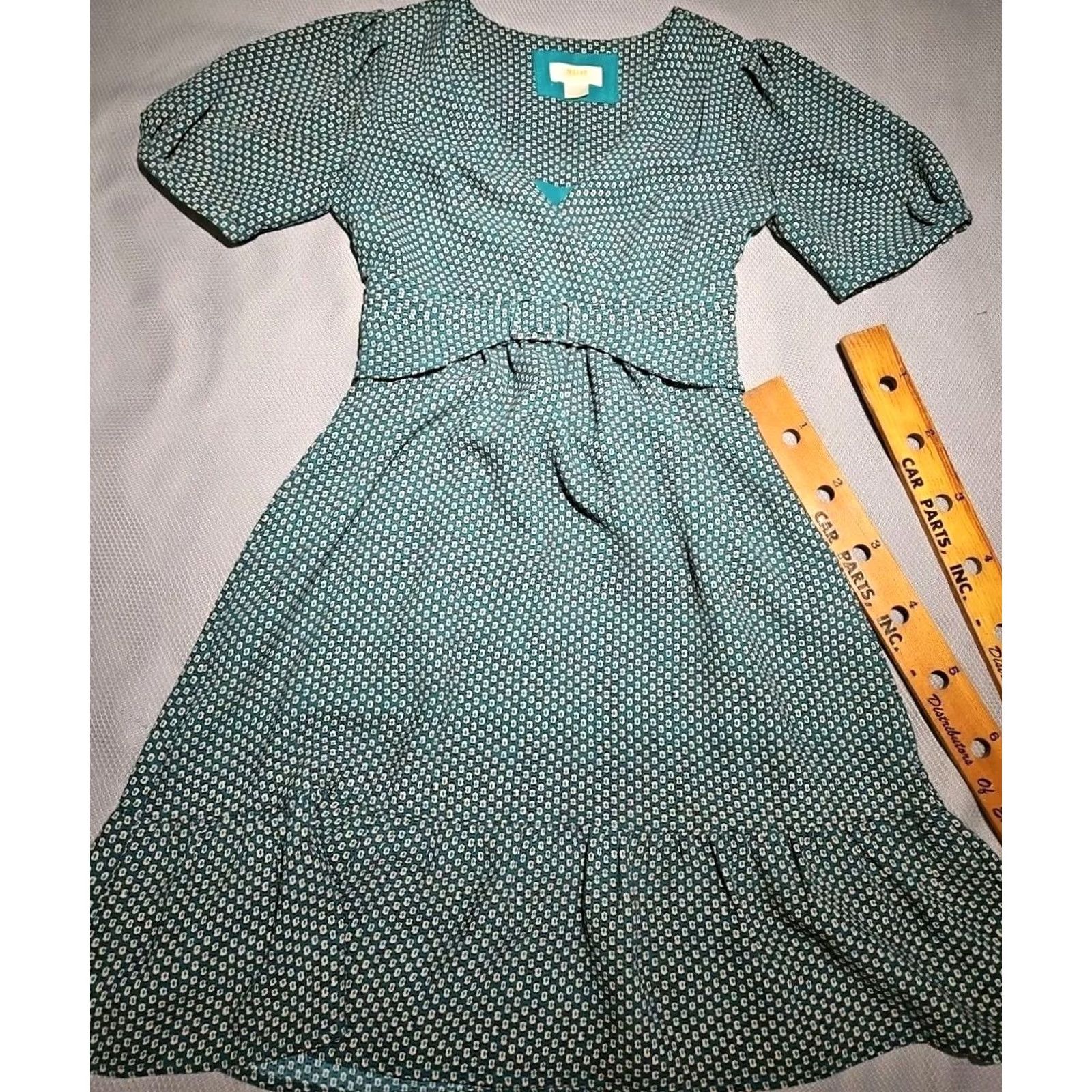 Vintage Maeve Dress Turquoise Green Floral Belted A-Line Short Sleeve V-Neck 2 Purple? Size XS / US 0-2 / IT 36-38 - 4 Thumbnail