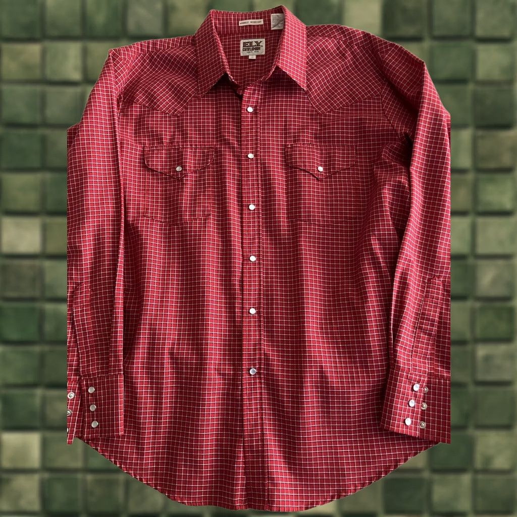 Vintage Ely Cattleman Western Shirt Mens 17/35 Red Windowpane Pearl Snap Cowboy Shirt Size US XL / EU 56 / 4 - 1 Thumbnail