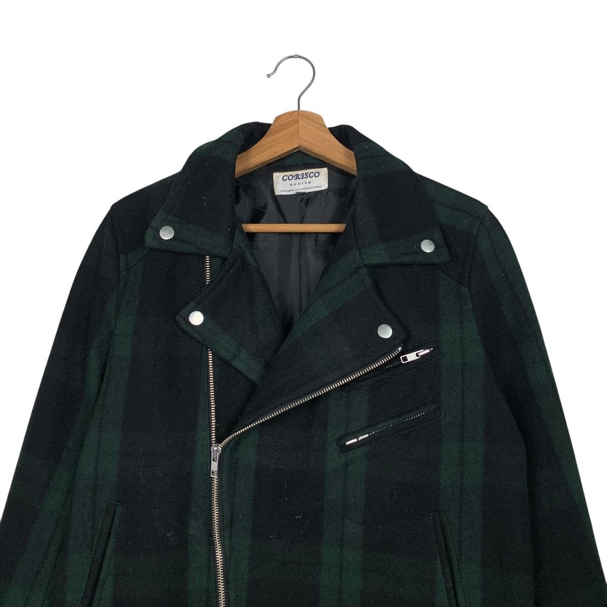 Japanese Brand CORISCO Green Tartan Double Collar Wool Jacket #1649-C73 Size US M / EU 48-50 / 2 - 2 Thumbnail