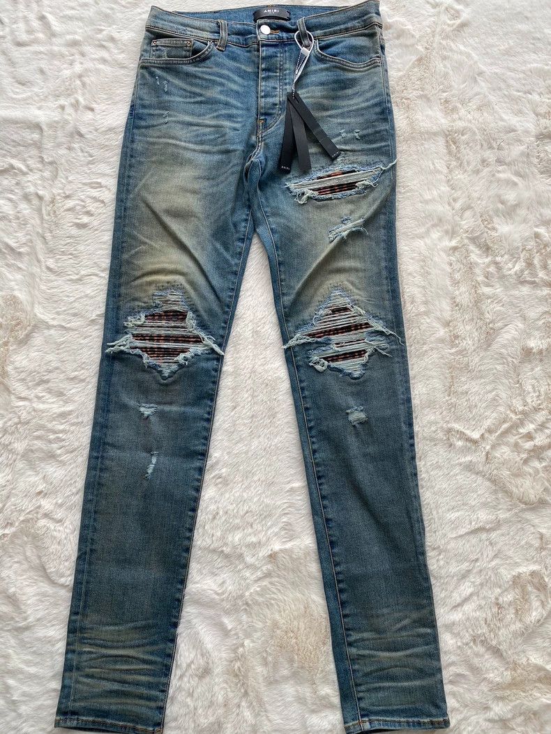 Amiri Washed blue leopard patchwork MX1 jeans 2502-Nextarro