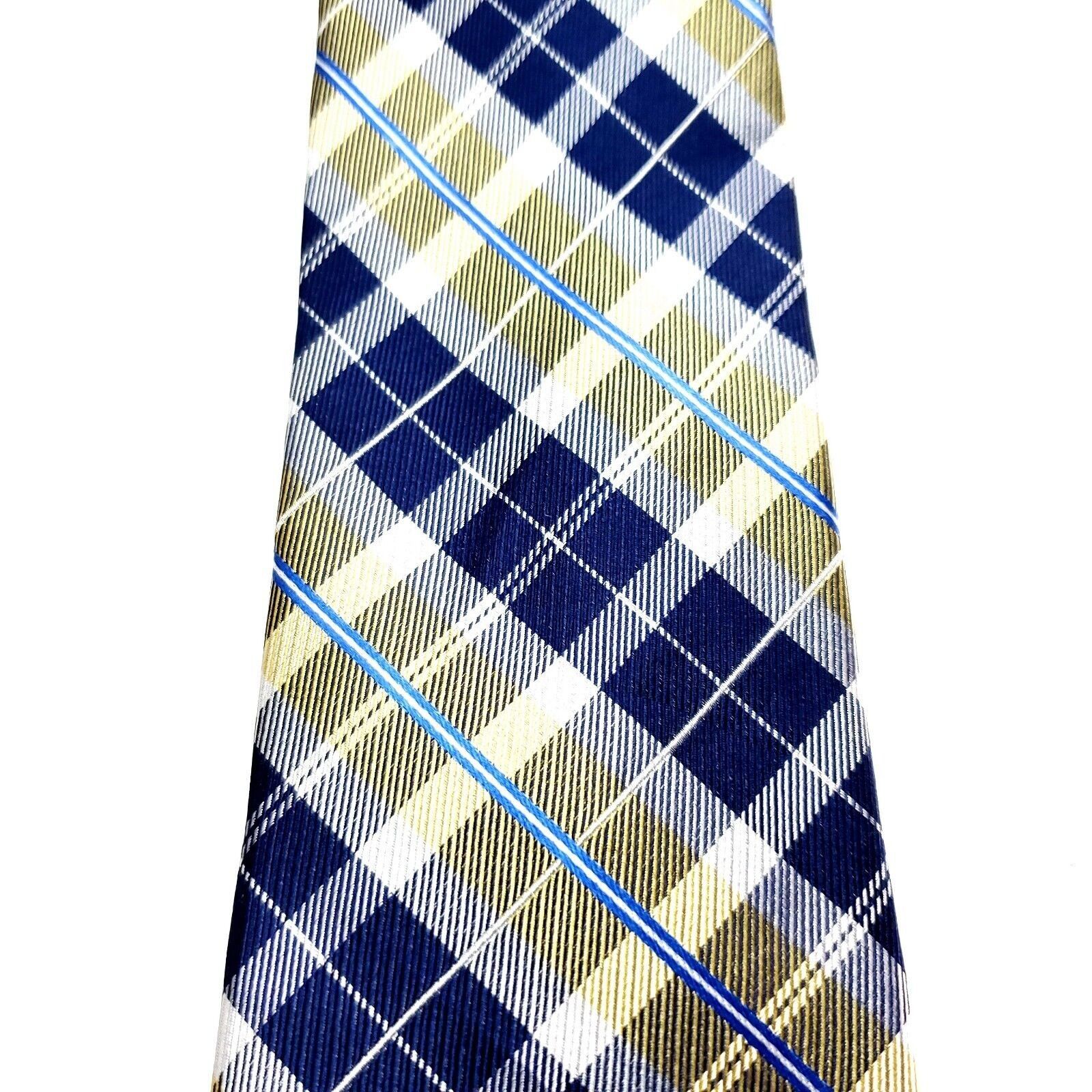 Nautica Nautica Silk Tie Print Blue Yellow Plaid Skinny Size ONE SIZE - 2 Thumbnail