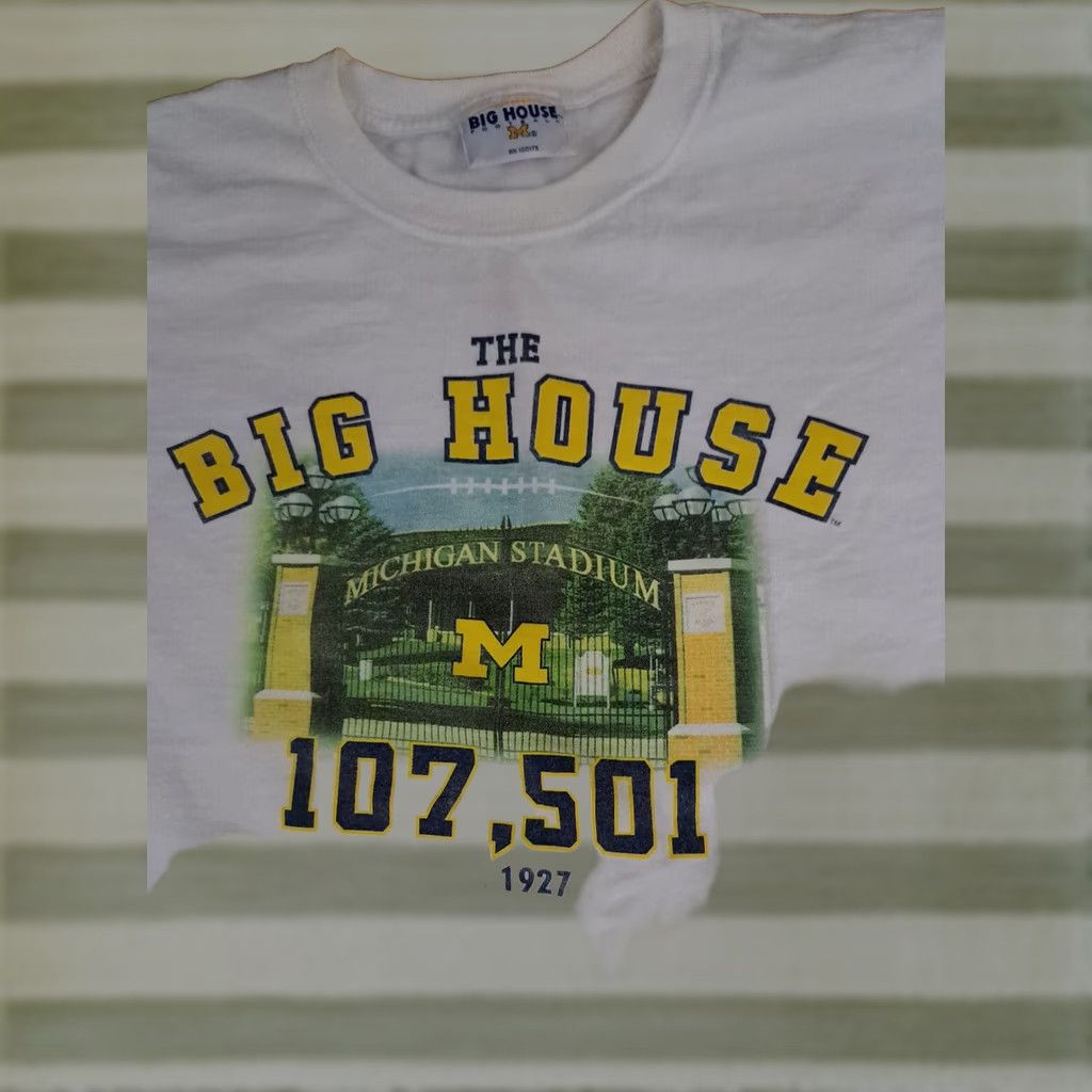X-LARGE VINTAGE Michigan Wolverines Football Big House 107.501 X-Large T-Shirt Men XL White College Sports University Wolverine Shirts Size US XL / EU 56 / 4 - 1 Thumbnail