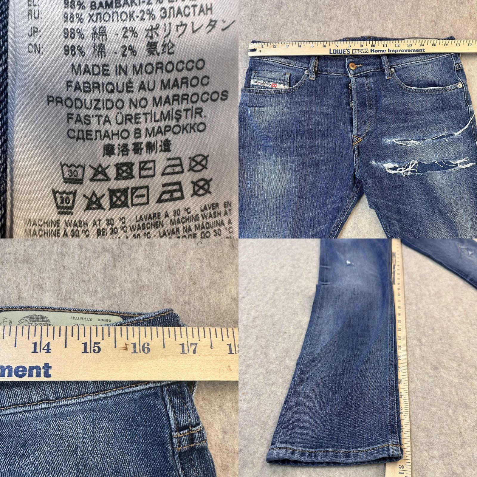 Diesel Diesel Tepphar-X Jeans Mens 32x31 Blue Slim Carrot Distress Button Fly Authntic Jeans Size US 32 / EU 48 - 8 Thumbnail