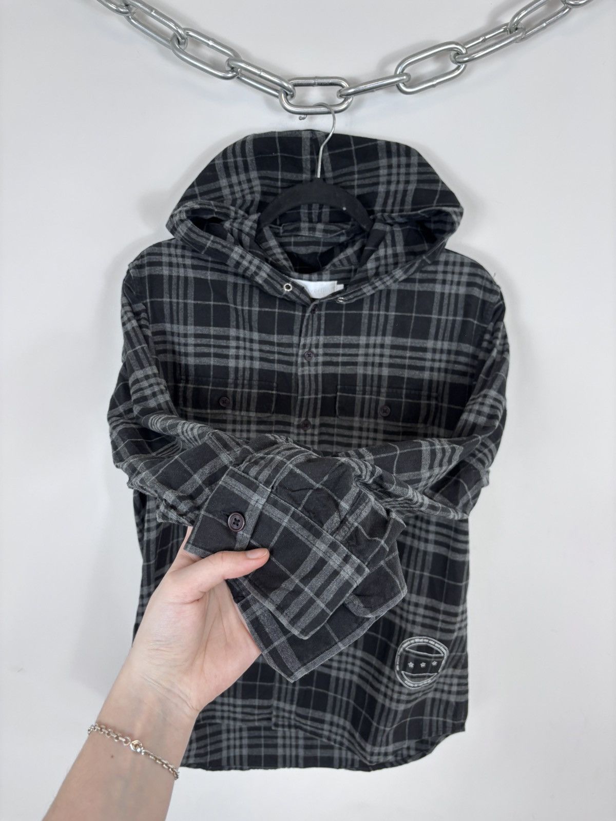 thisisneverthat thisisneverthat Grey/Black Plaid Check Hooded Flannel Shirt Size US S / EU 44-46 / 1 - 9 Thumbnail