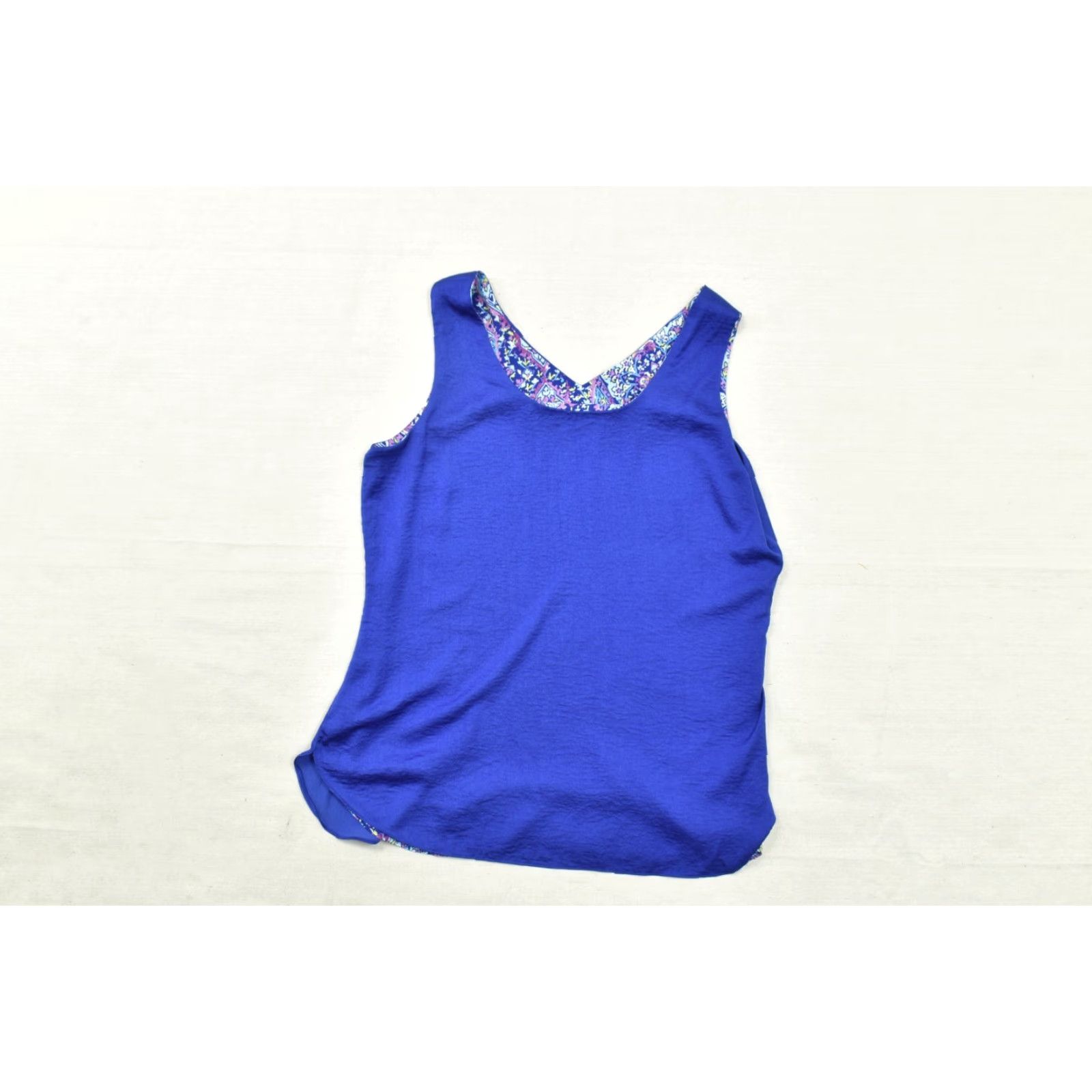 Vintage Reversible Blue Paisley Geometric Sleeveless V-Neck Tank Top M Womens Size M / US 6-8 / IT 42-44 - 6 Thumbnail