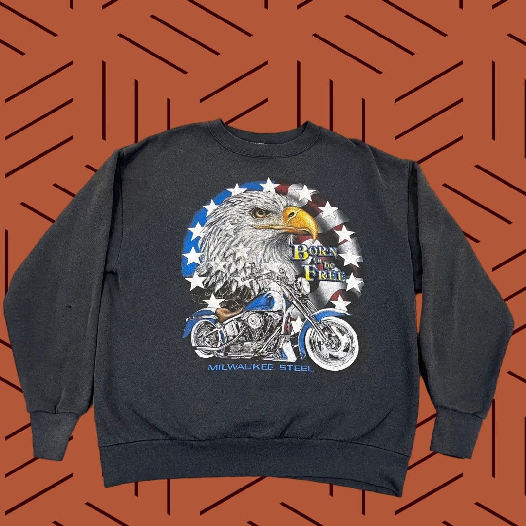 Delta VTG HARLEY DAVIDSON Sweatshirt Men XL Motorcycle Eagle Steel Born Free Biker 90s Size US XL / EU 56 / 4 - 1 Thumbnail
