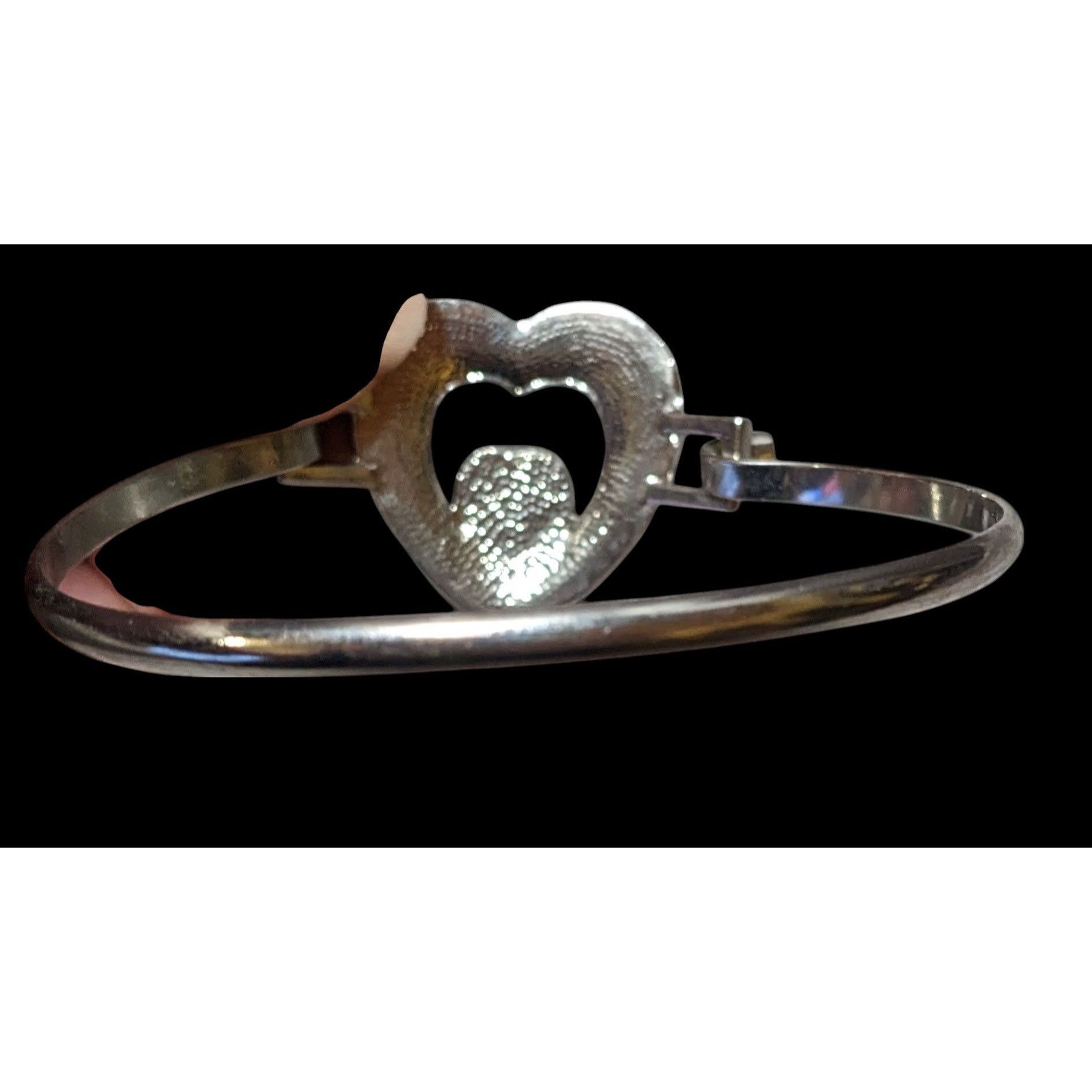 Other Silver And Red Gemmed Heart Bangle Bracelet Size ONE SIZE - 3 Thumbnail