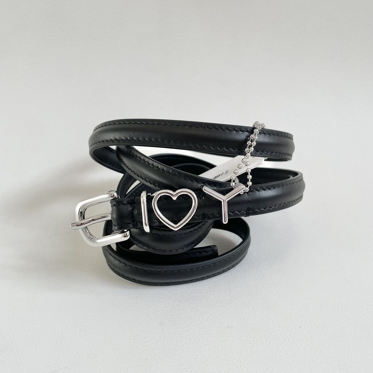 Y/Project Black Leather ‘I Heart Y’ Metal Buckle Belt Size ONE SIZE - 1 Thumbnail