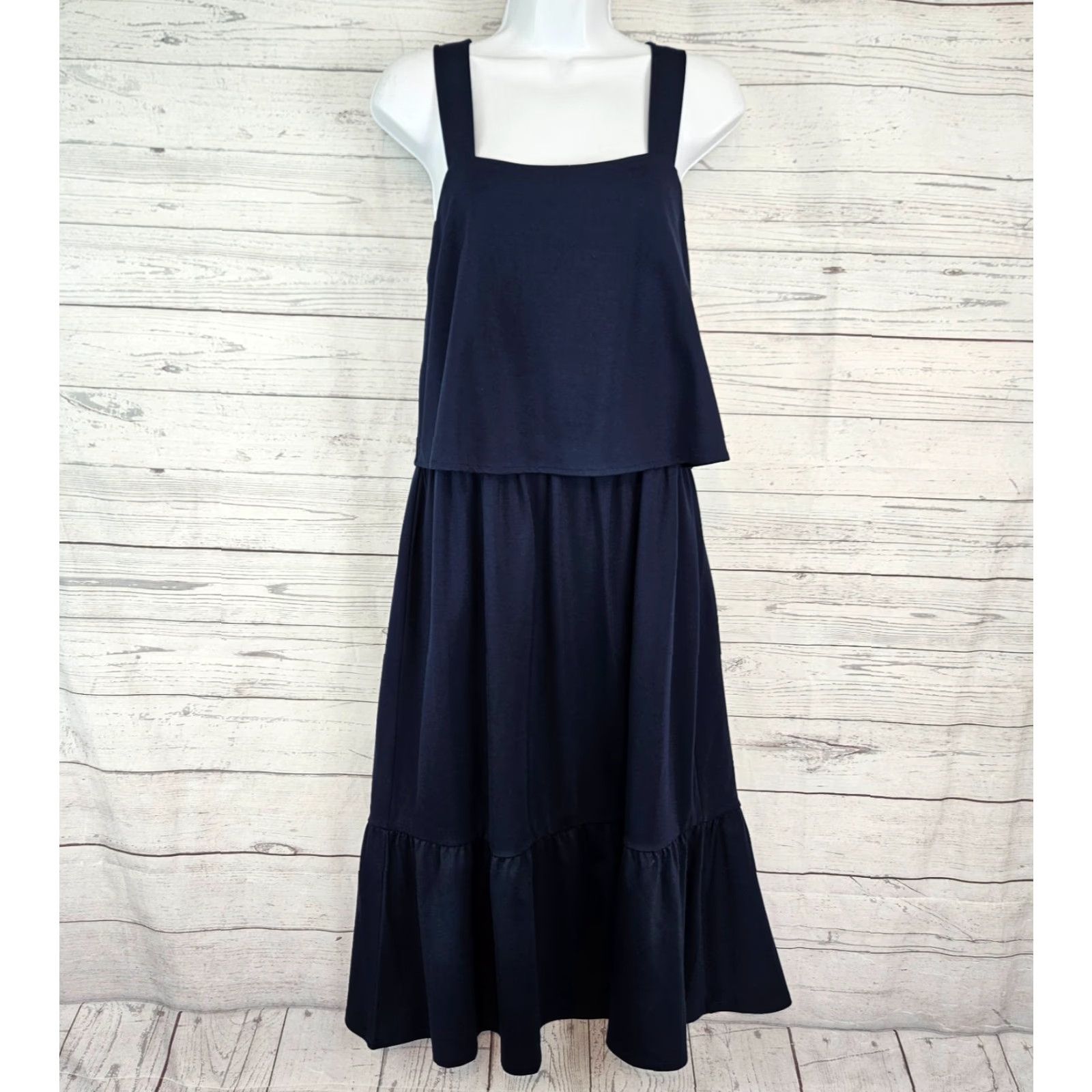 J. Jill J Jill Dress Small Solid Blue Sleeveless Tiered Cross Strap A-Line Womens Size S / US 4 / IT 40 - 2 Thumbnail