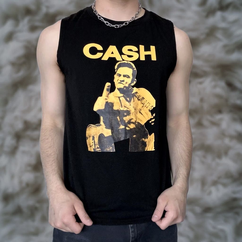 Vintage Johnny Cash Band Tee Shirt Mens Medium Black Y2K Graphic Sleeveless Tank Top Size US M / EU 48-50 / 2 - 1 Thumbnail