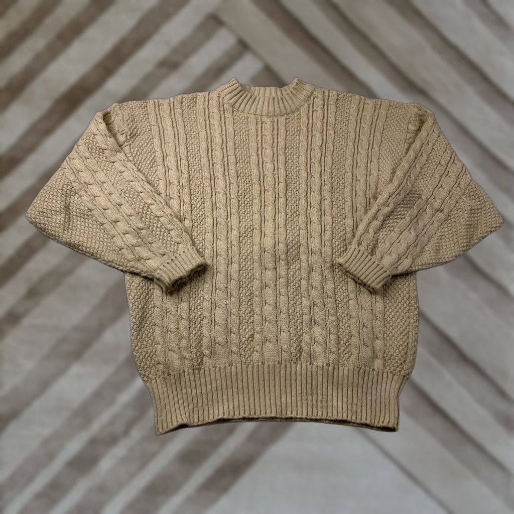 Vintage Riley’s Sweater Men Crew Neck Knit Heavyweight Cable-Knit Beige Cotton M Casual, Winter, Fall, Classic, Logo, Relaxed Fit Size US M / EU 48-50 / 2 - 1 Thumbnail
