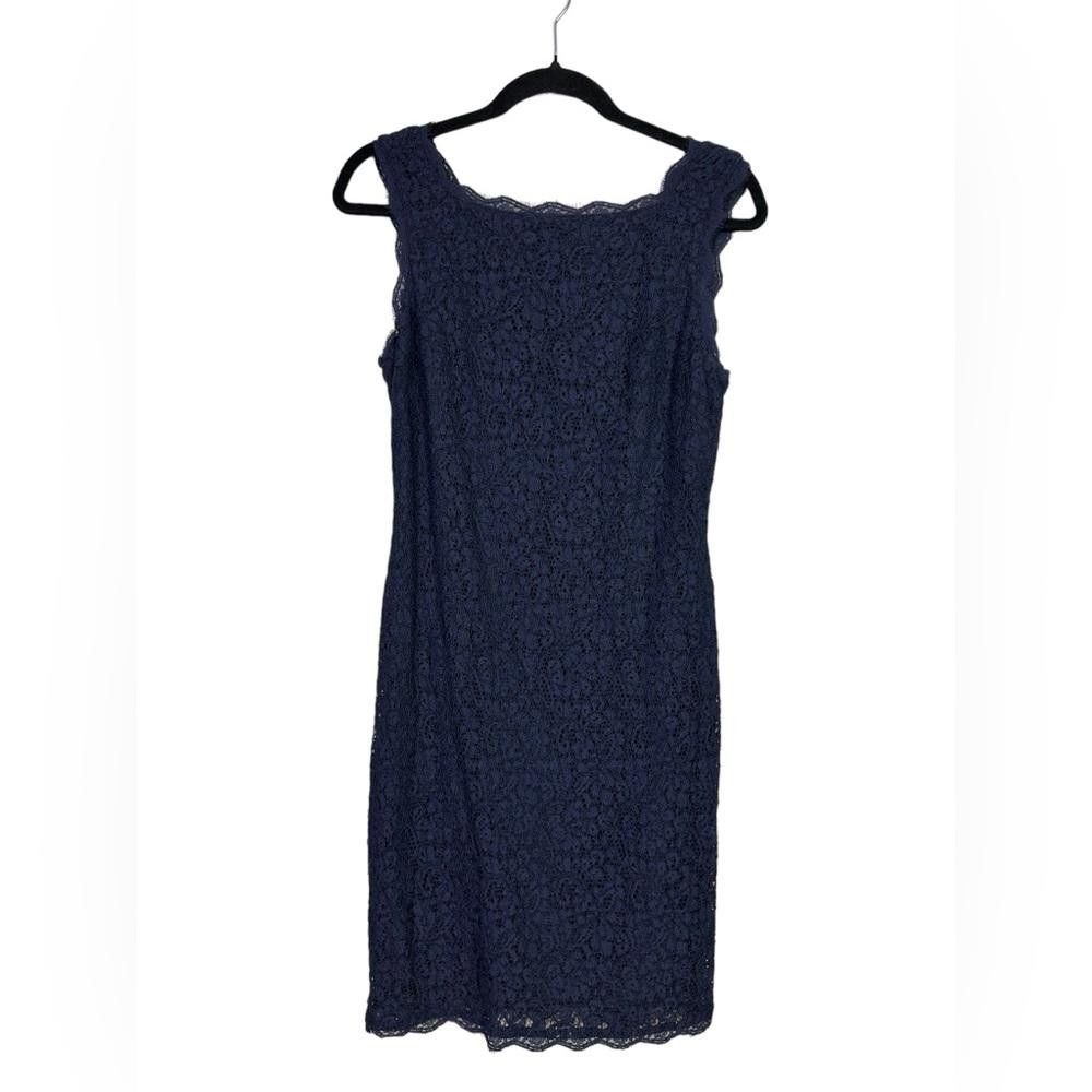 Designer Adrianna Papell l Navy Lace Sheath Dress 12 Size XL / US 12-14 / IT 48-50 - 2 Thumbnail