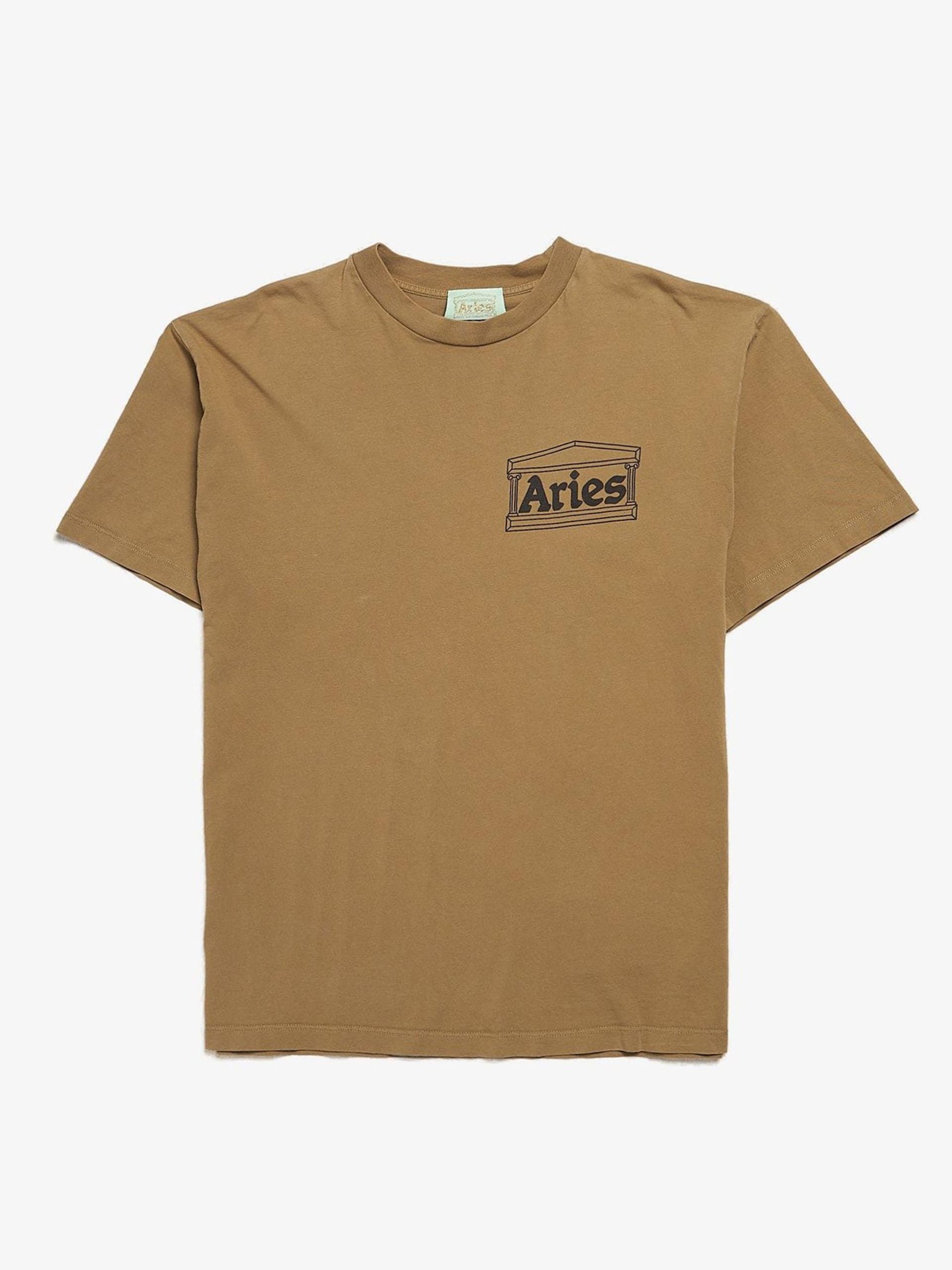 image of Aries Khaki Brown Logo Printed T-Shirt, Men's (Size Medium)
