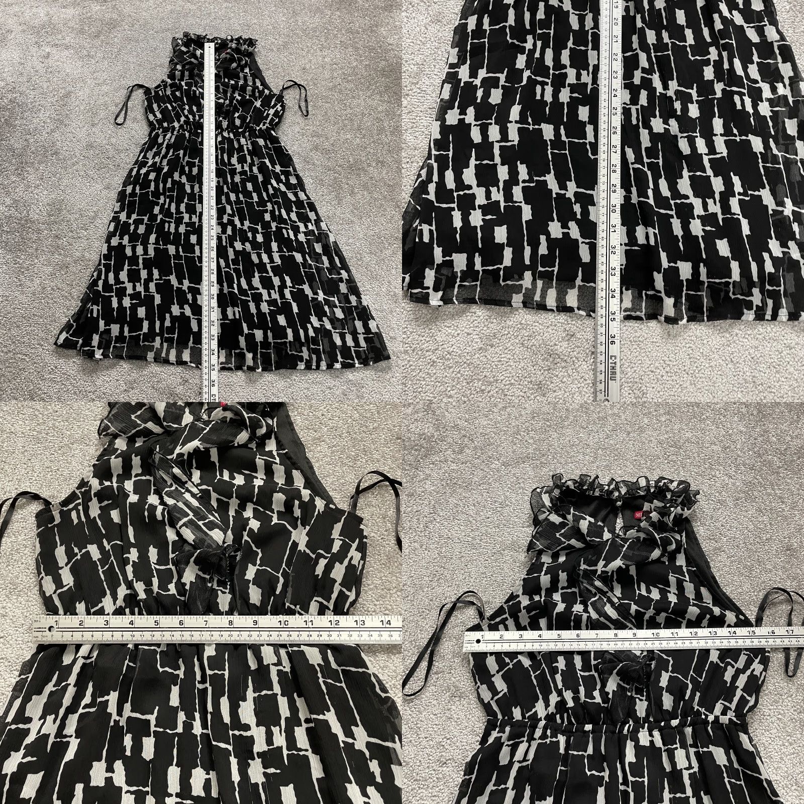 Merona Merona Dress Womens Small Black White Geometric Chiffon Halter Midi Sleeveless Ruffle Button Shirt? Size S / US 4 / IT 40 - 8 Thumbnail