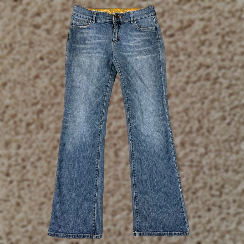 Denime Womens Jeans Denim Blue 27x31 27 Flared Low Rise Medium Wash Embroidered Pants Size 27" / US 4 / IT 40 - 1 Thumbnail
