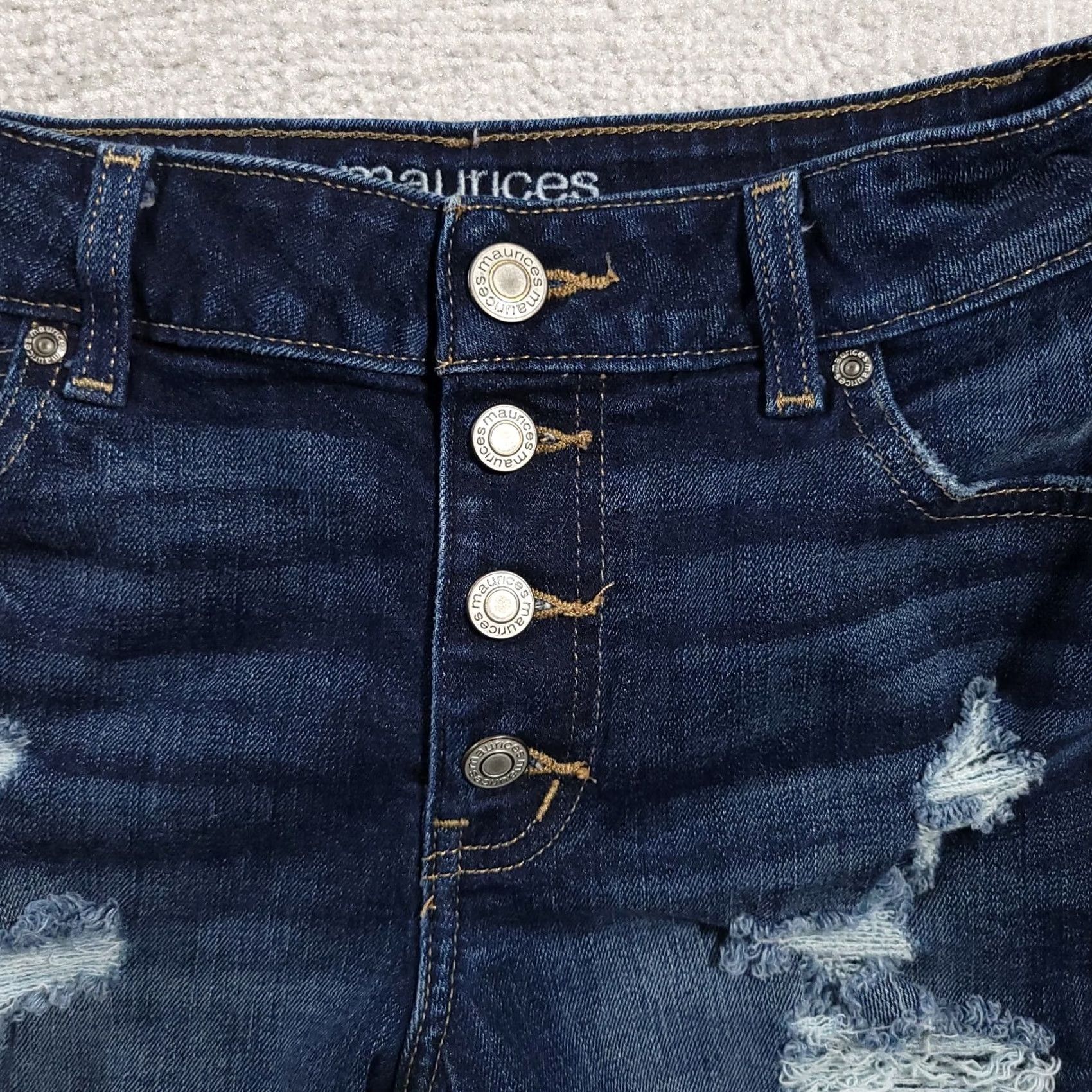 Vintage Maurices Denim Jean Shorts Womens 2 High Rise Distressed Blue Button Fly - Vintage Size 26" / US 2 / IT 38 - 3 Thumbnail