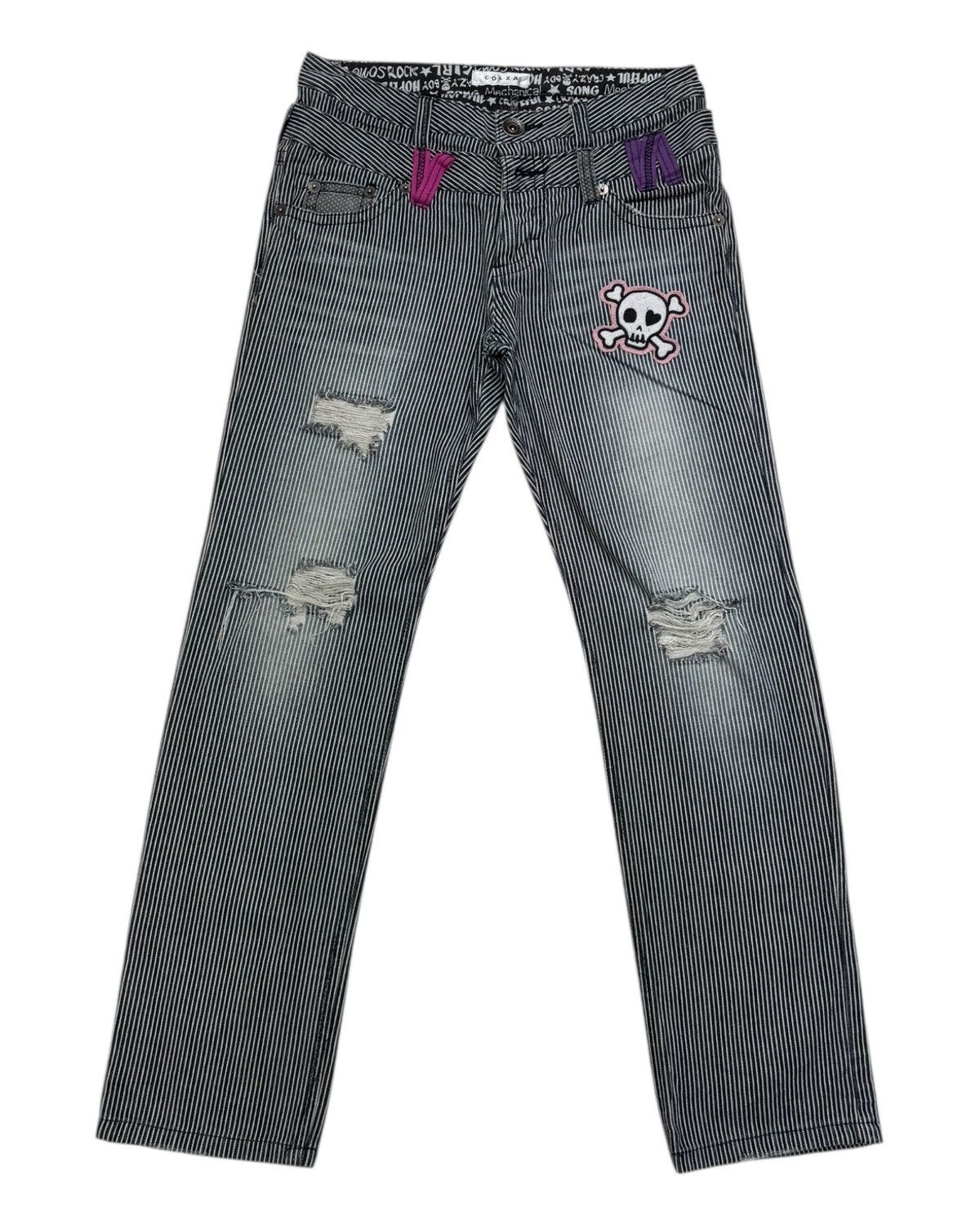 Seditionaries Colza Double Waist Striped Punk Distressed Denim Jeans Size 32" / US 10 / IT 46 - 7 Thumbnail
