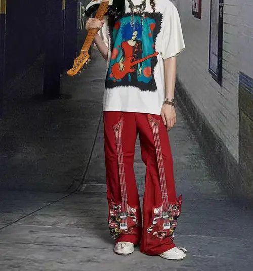 VIBE Punk rock guitar and bass printed Harajuku style trousers Size US 30 / EU 46 - 3 Thumbnail